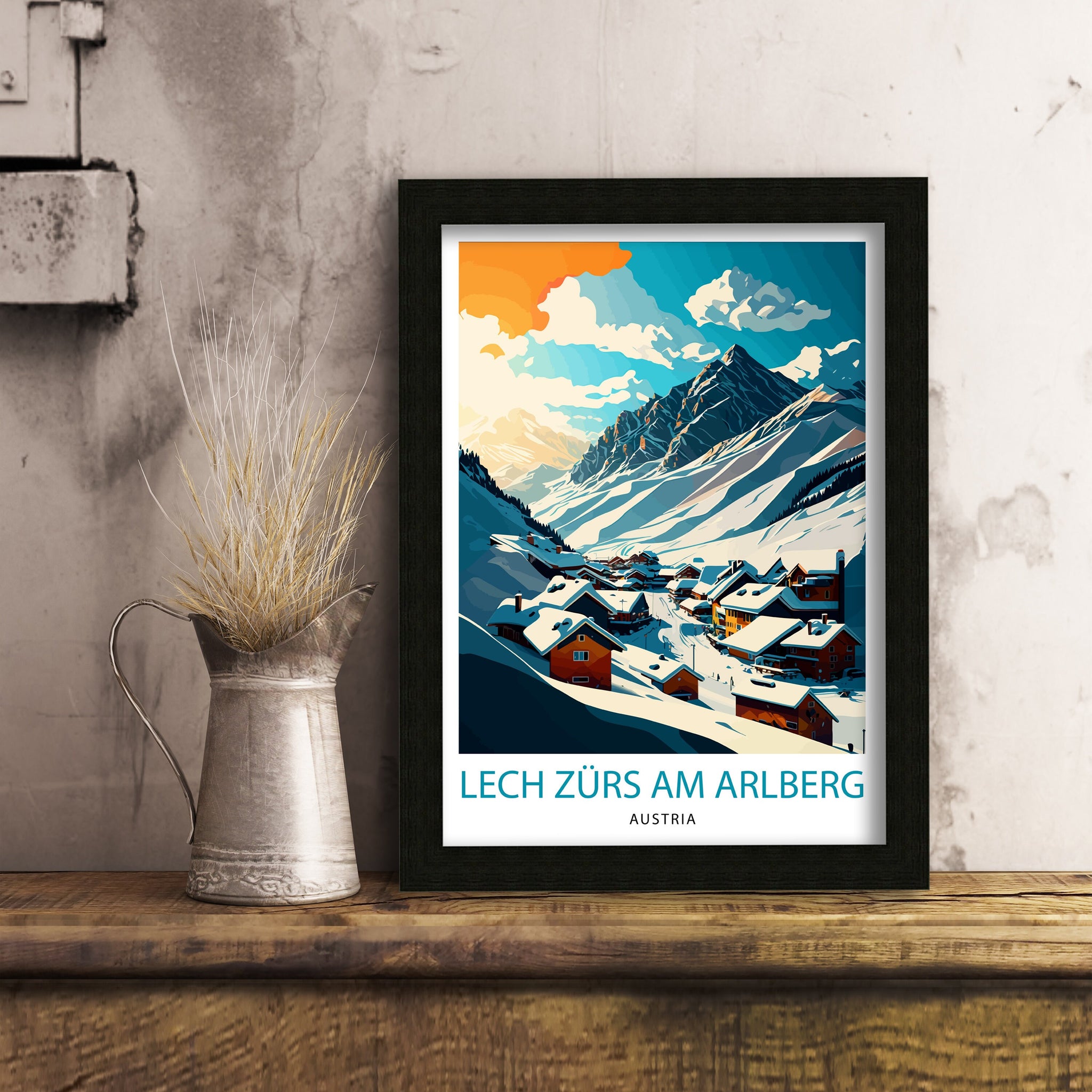 Lech Zurs Austria Travel Print, Skiing Poster