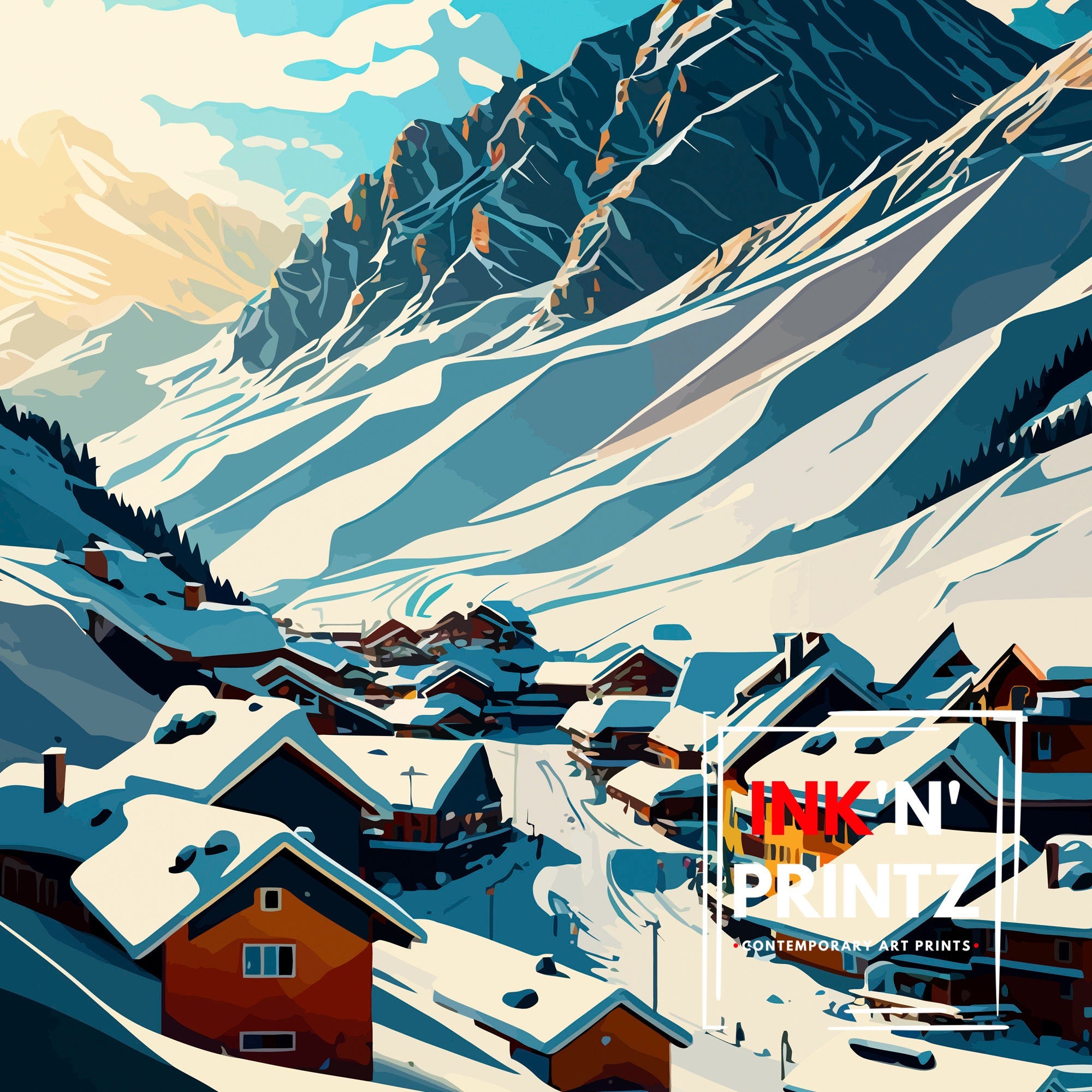 Lech Zurs Austria Travel Print, Skiing Poster