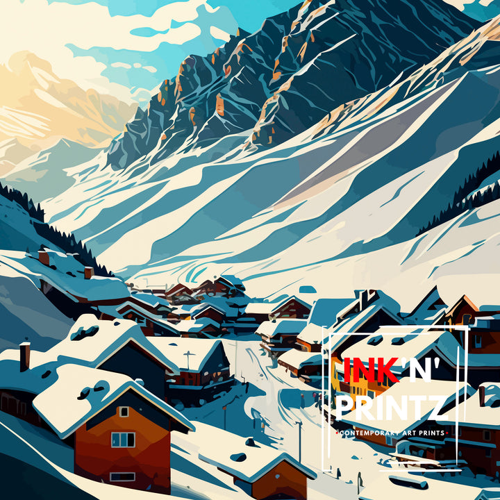 Lech Zurs am Arlberg Austria Travel Poster Skiing