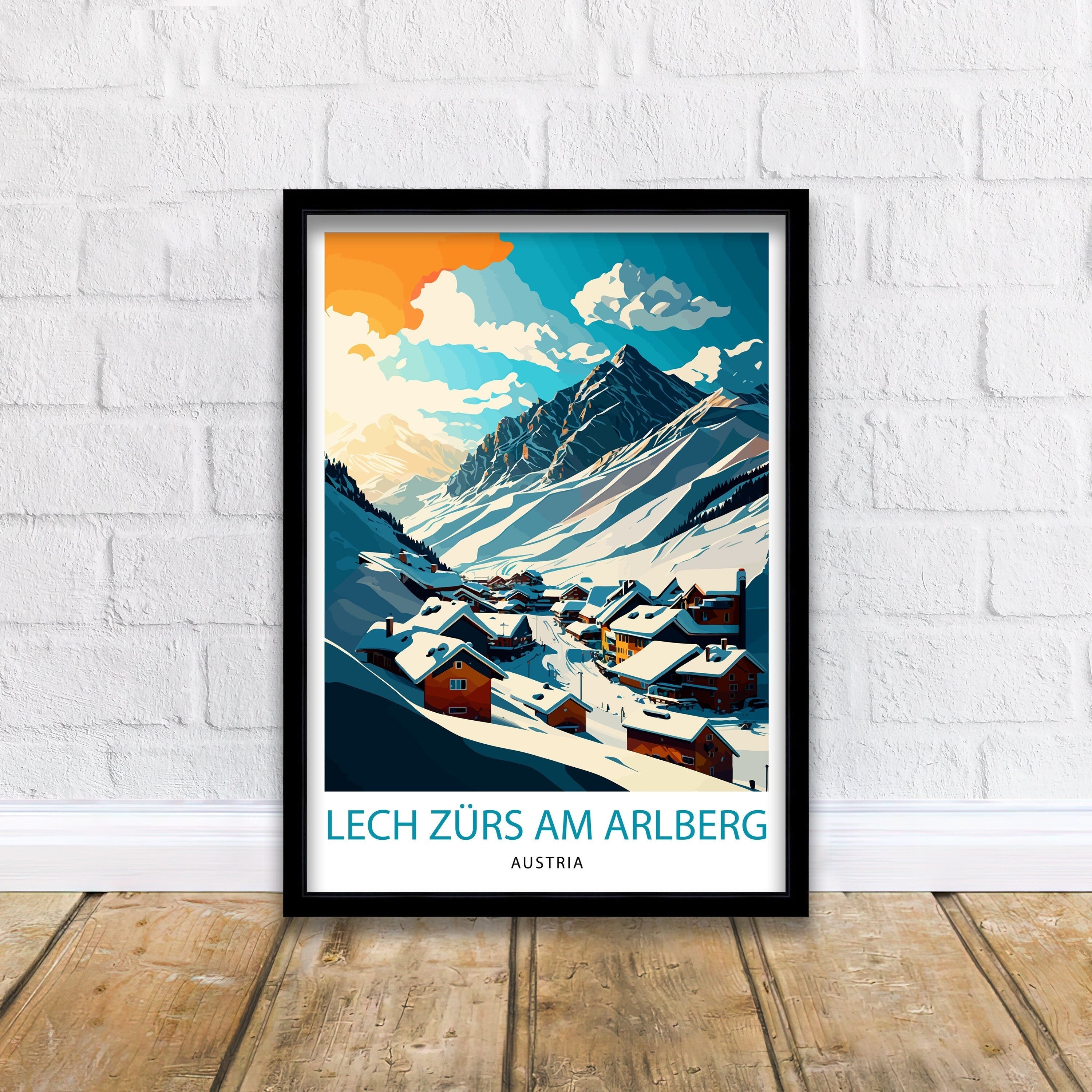 Lech Zurs Austria Travel Print, Skiing Poster