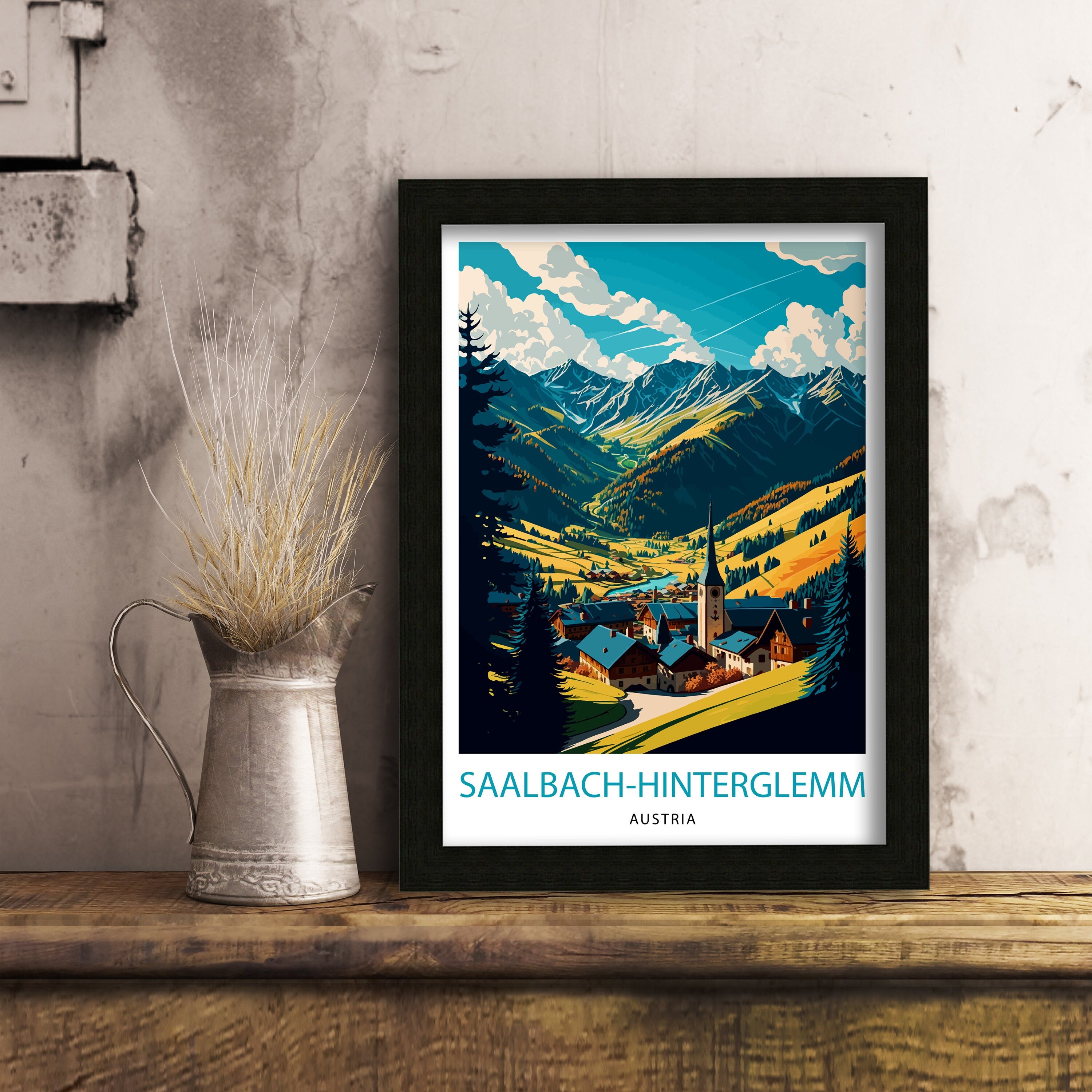 Saalbach Hinterglemm Austria Travel Print Austria Wall Decor Austria Home Living Decor Austria Illustration Travel Poster Gift For Austria
