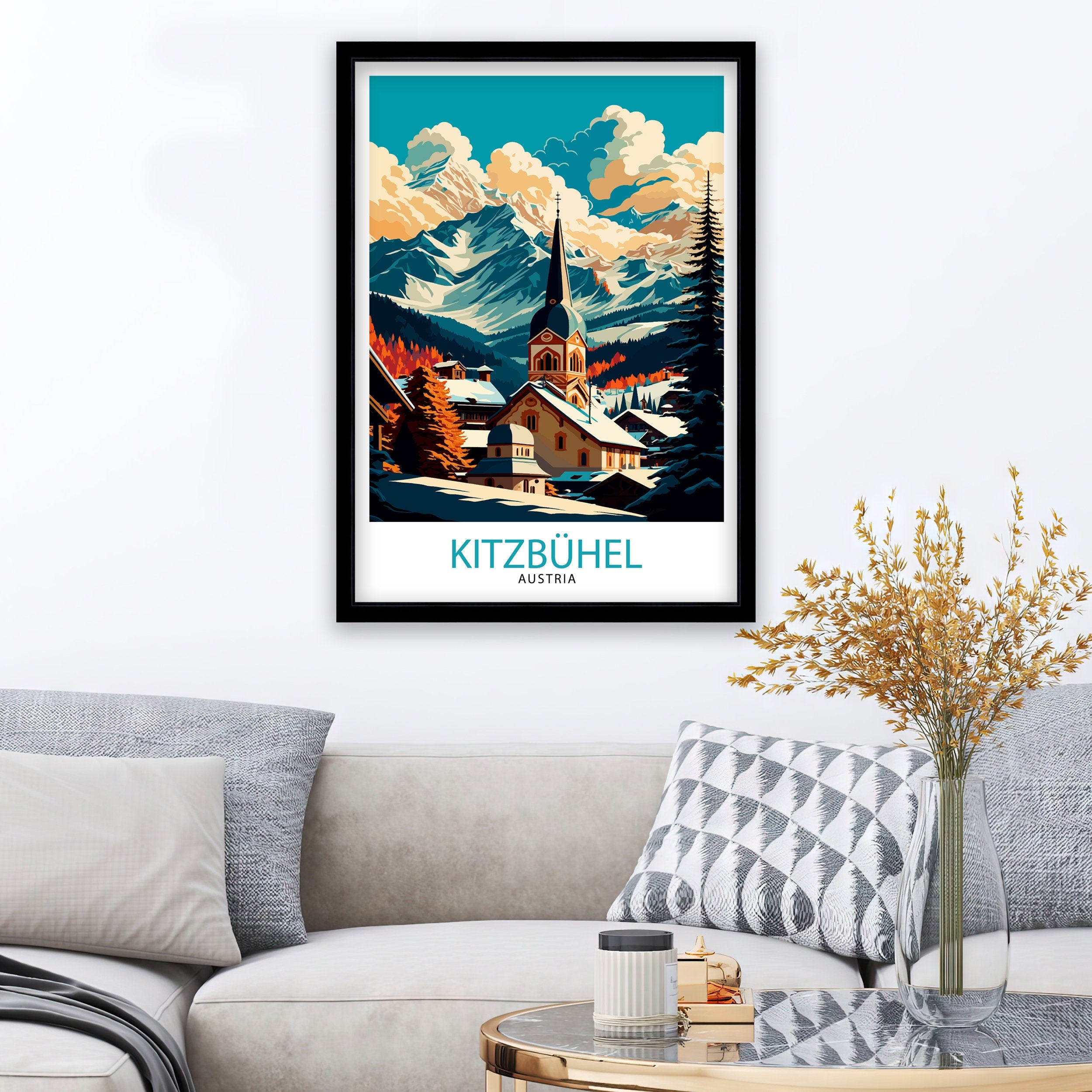 Kitzbuhel Austria Travel Poster | Vintage Alpine Illustration