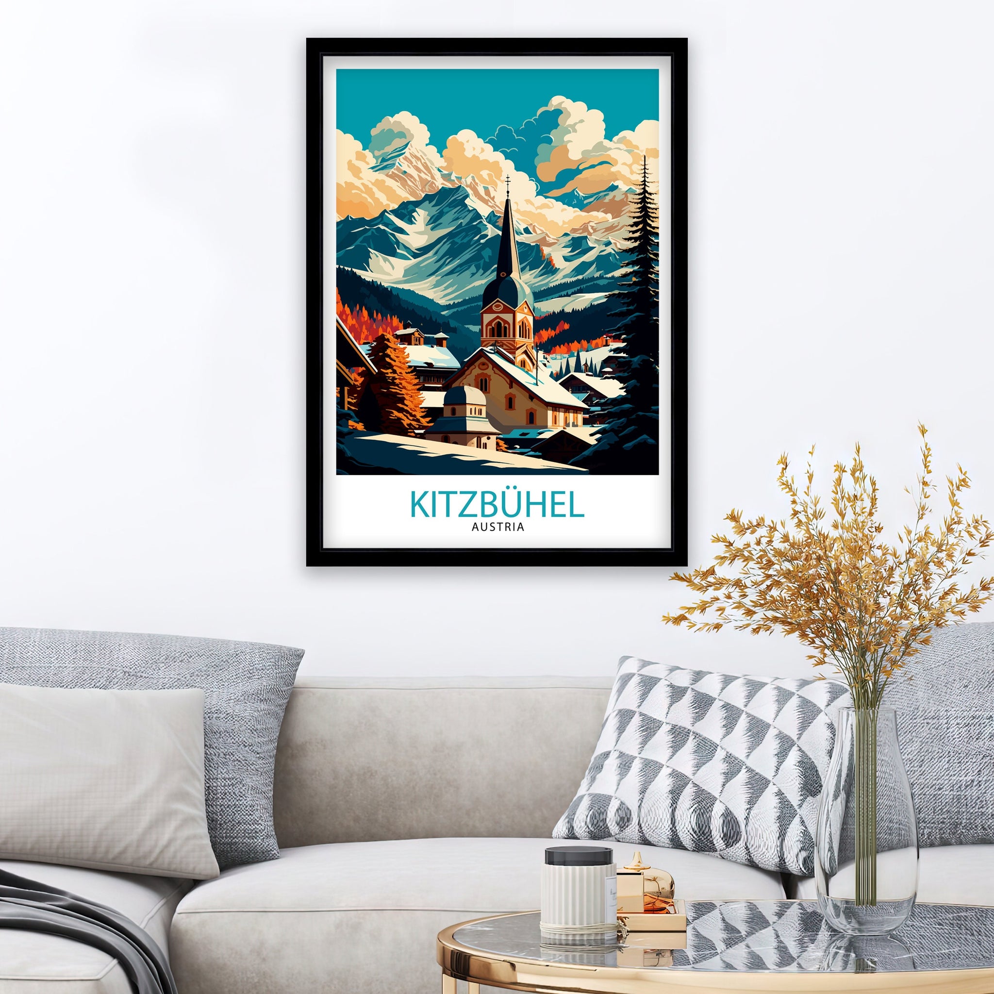 Kitzbuhel Austria Travel Poster | Vintage Alpine Illustration