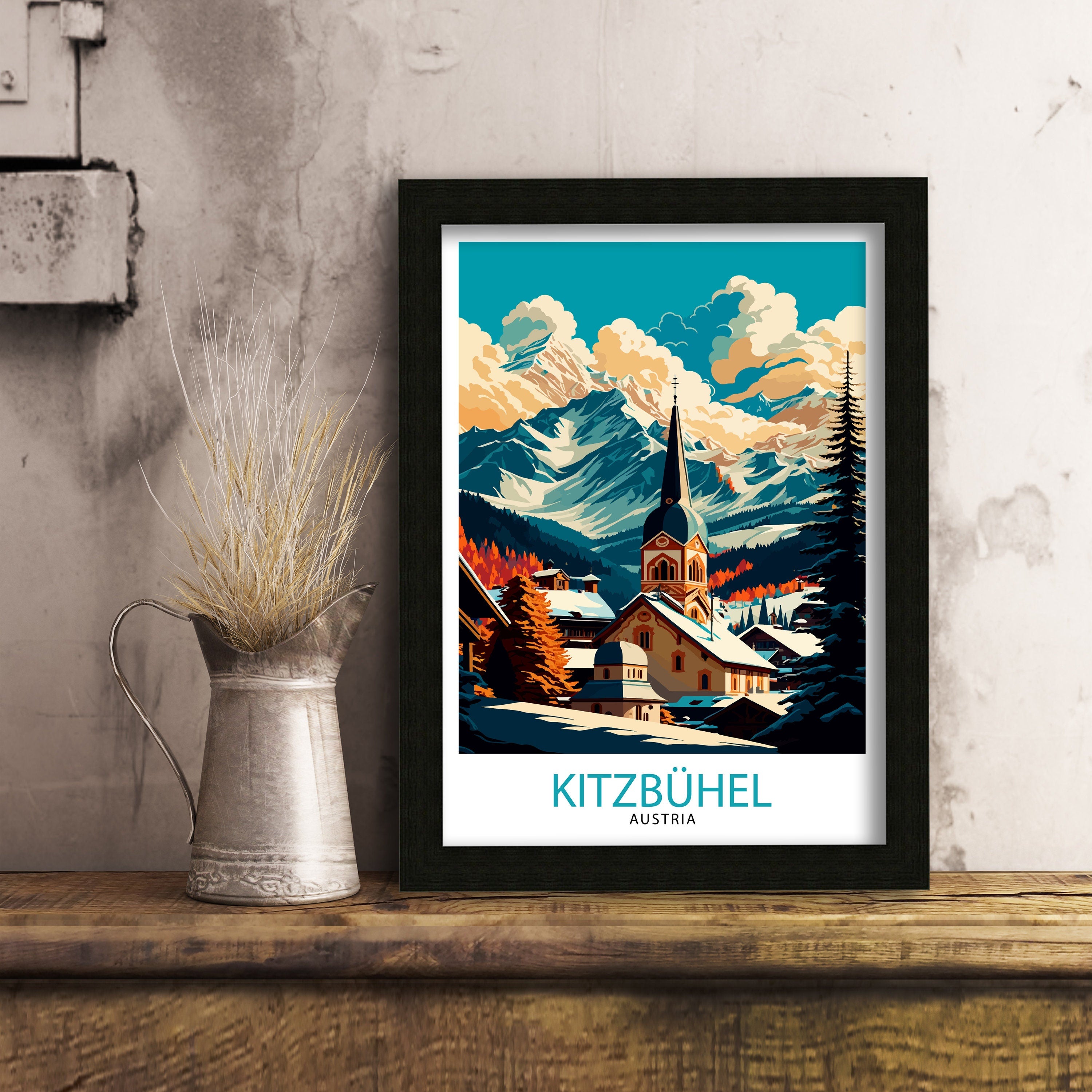 Kitzbuhel Austria Travel Poster | Vintage Alpine Illustration