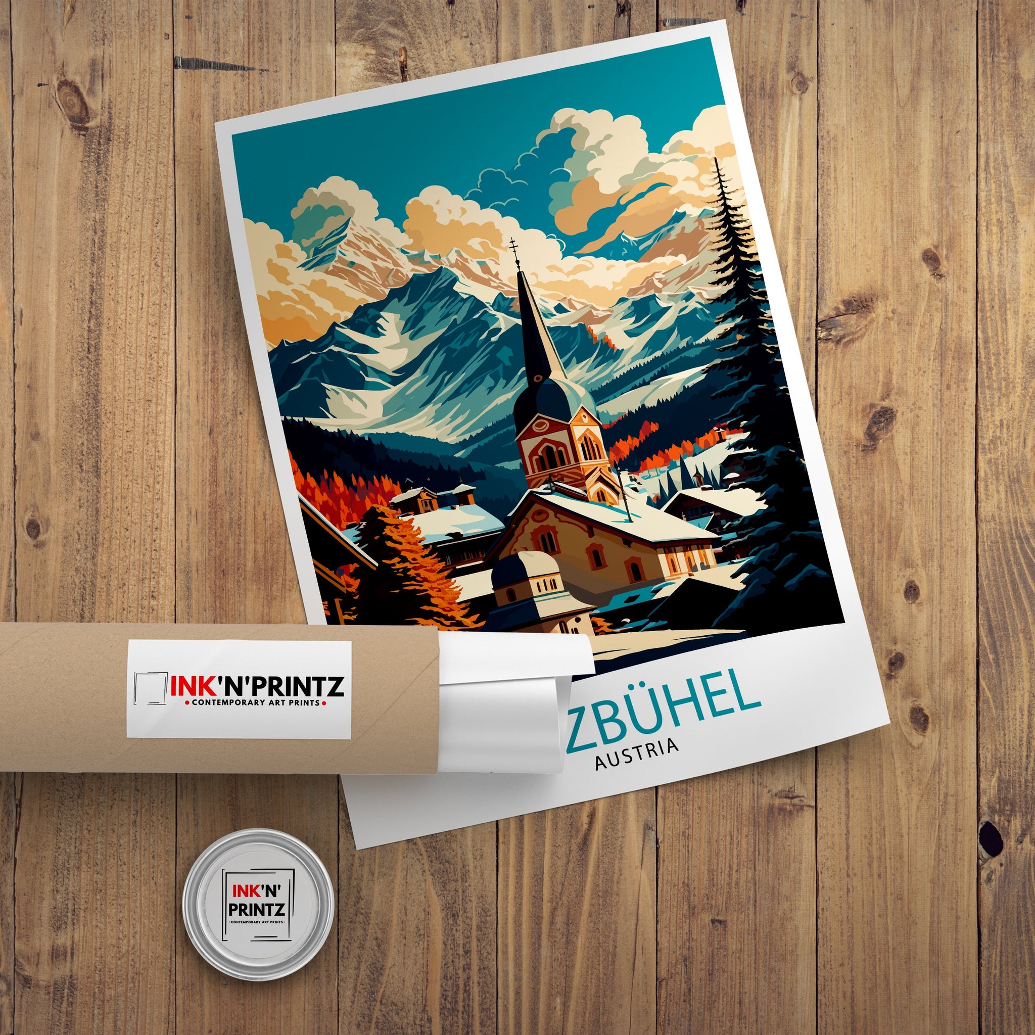 Kitzbuhel Austria Travel Poster | Vintage Alpine Illustration