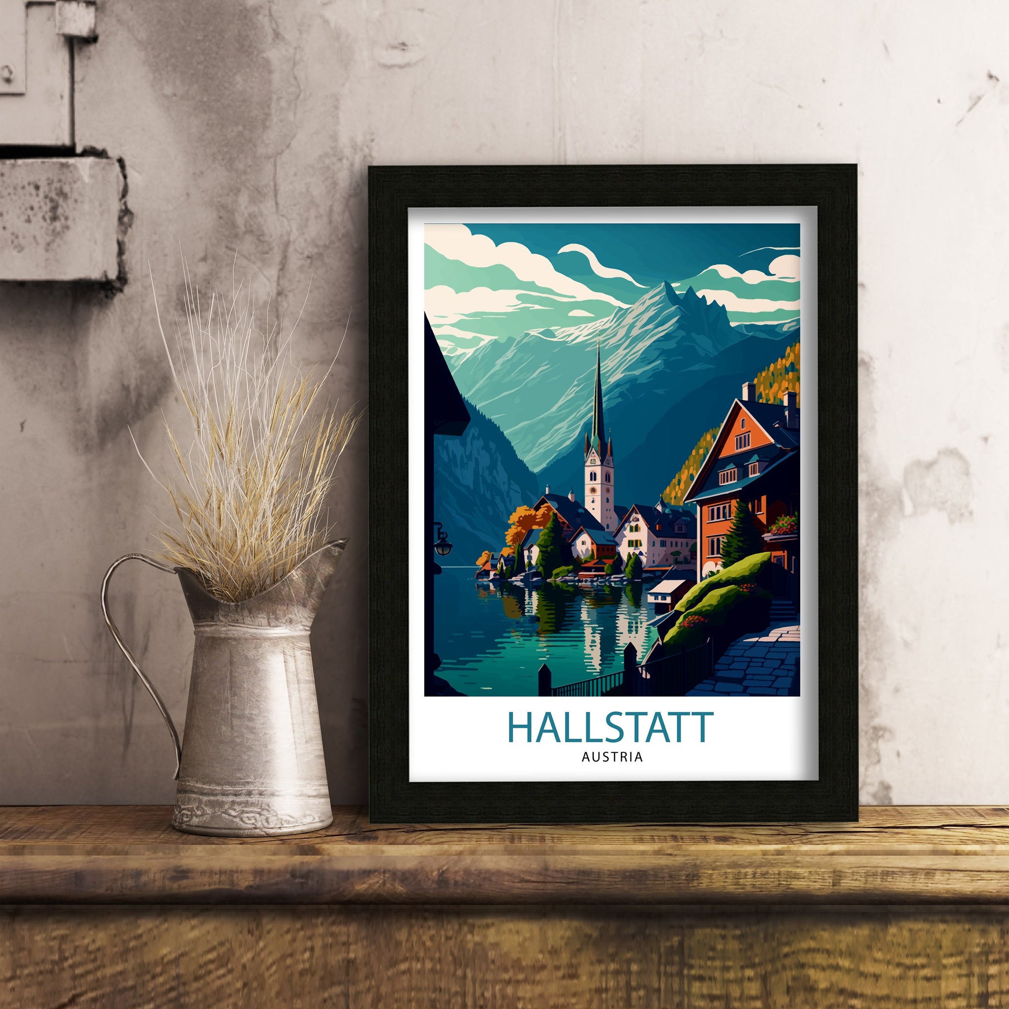 Hallstatt Austria Travel Print Hallstatt Wall Decor Hallstatt Home Living Decor Hallstatt Illustration Travel Poster Austria Home Decor