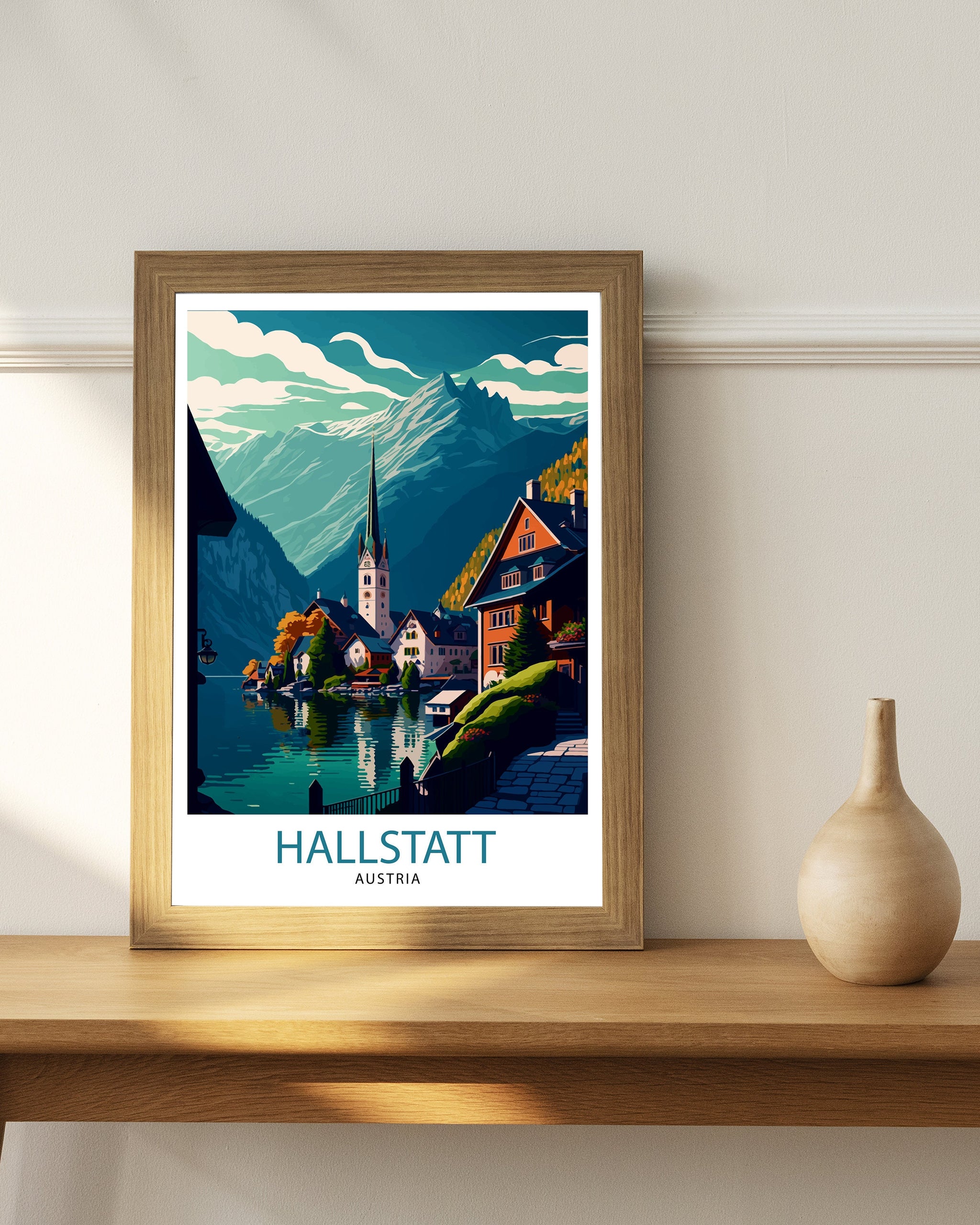 Hallstatt Austria Travel Print Hallstatt Wall Decor Hallstatt Home Living Decor Hallstatt Illustration Travel Poster Austria Home Decor