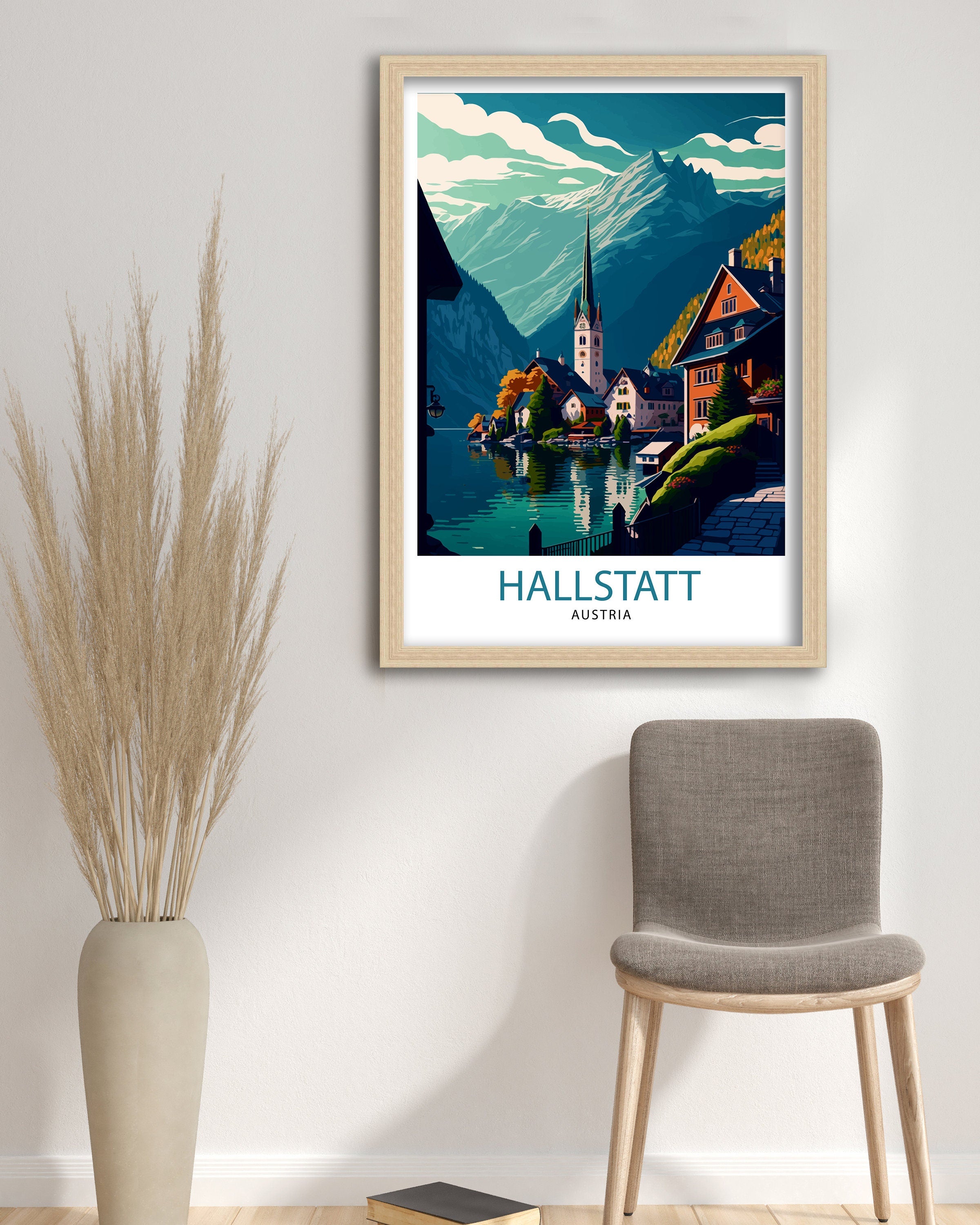 Hallstatt Austria Travel Print Hallstatt Wall Decor Hallstatt Home Living Decor Hallstatt Illustration Travel Poster Austria Home Decor