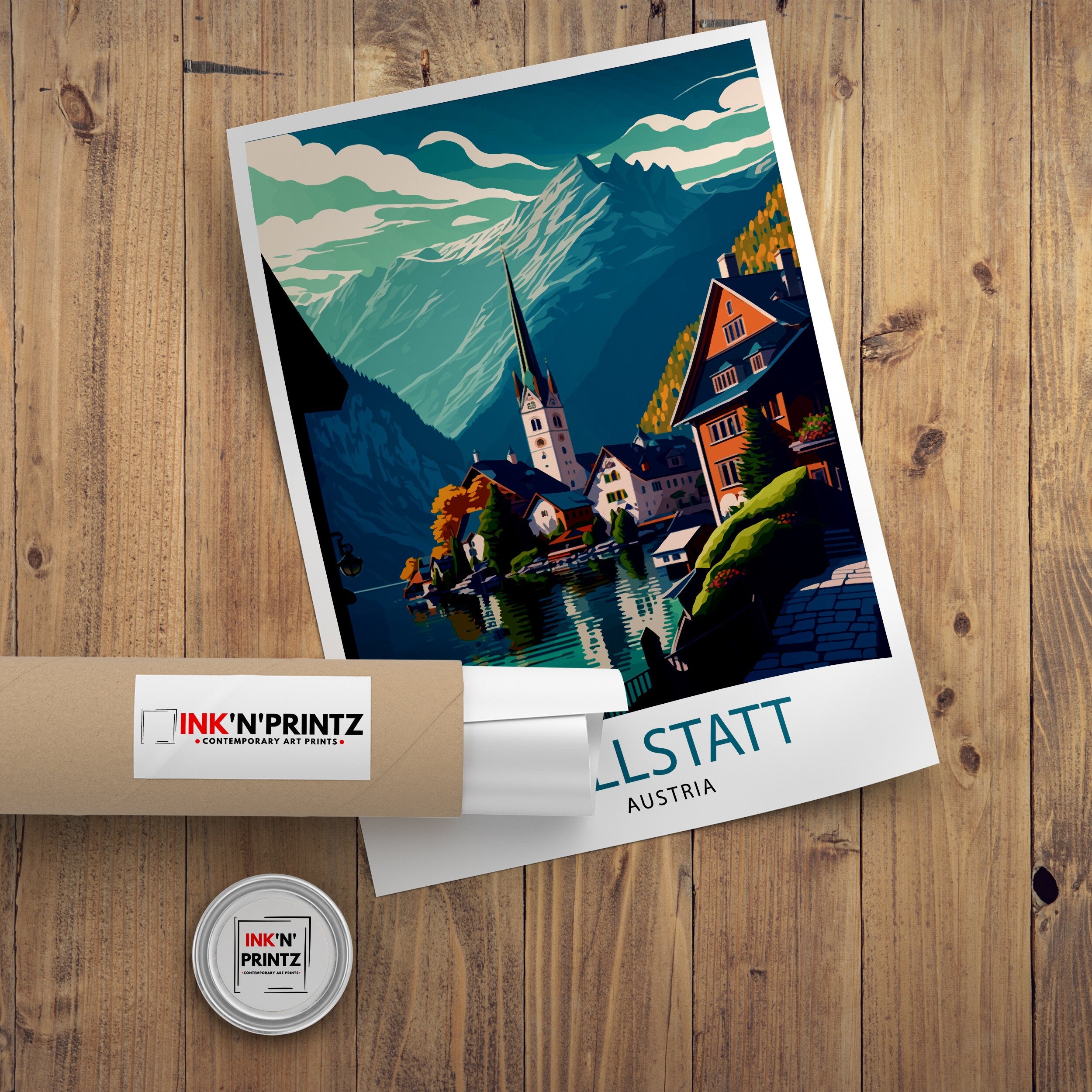 Hallstatt Austria Travel Print Hallstatt Wall Decor Hallstatt Home Living Decor Hallstatt Illustration Travel Poster Austria Home Decor