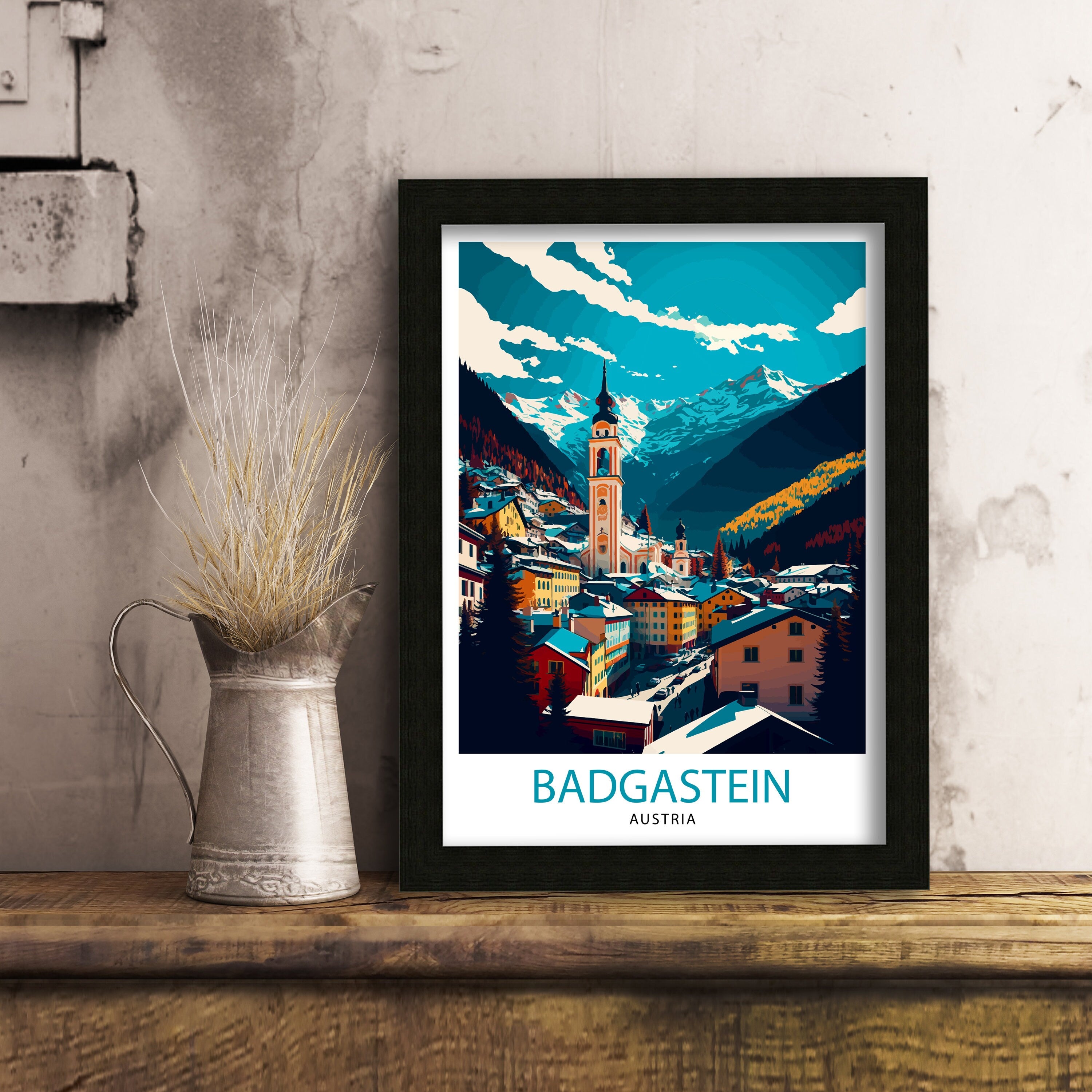 Bad Gastein Austria Illustration Print, Vintage Travel Poster