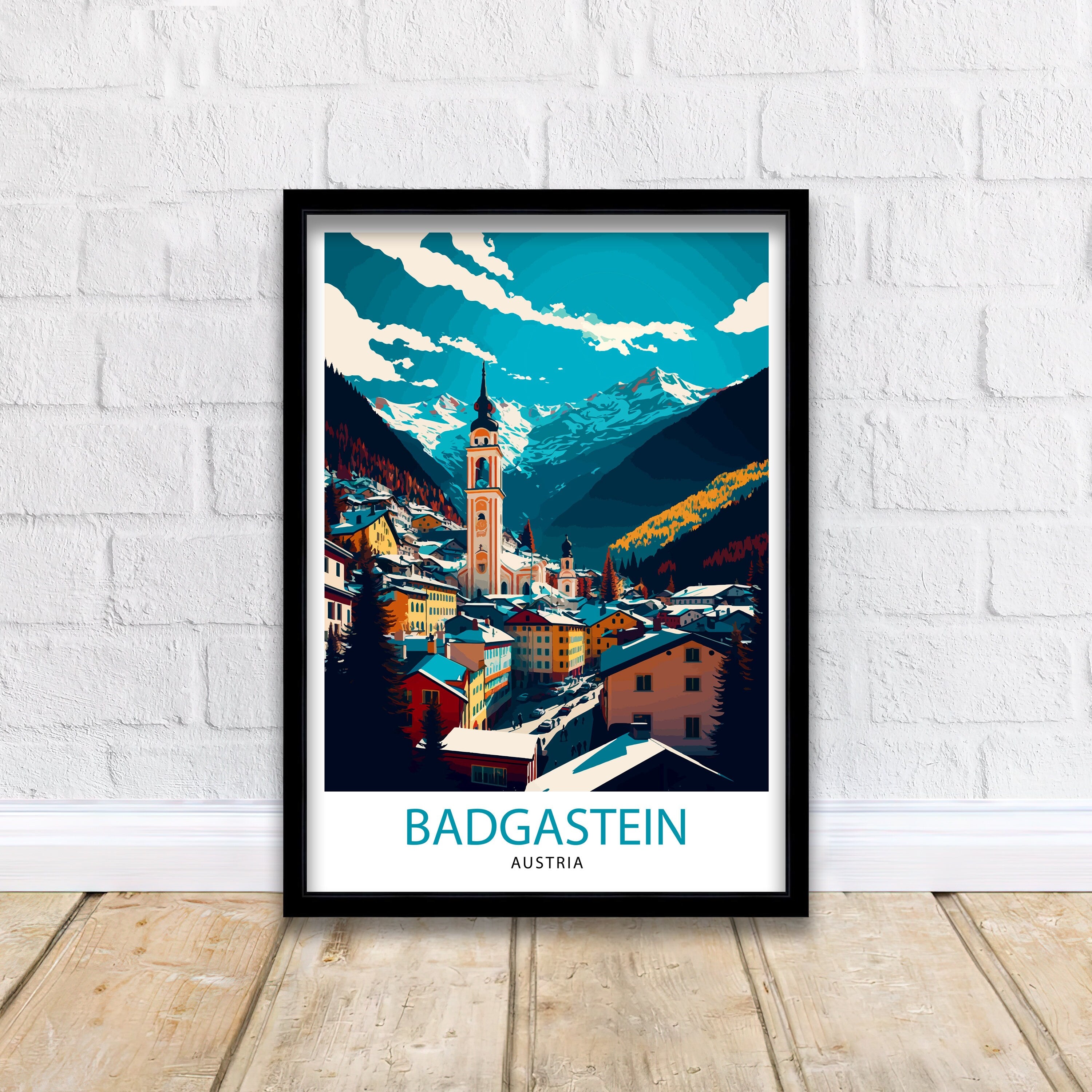 Bad Gastein Austria Illustration Print, Vintage Travel Poster