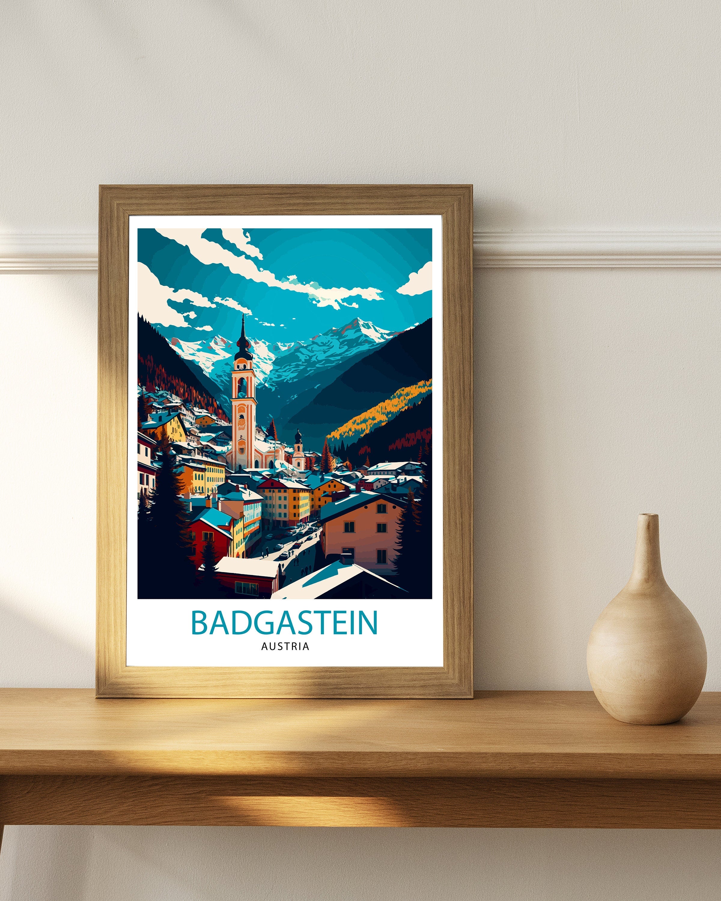 Bad Gastein Austria Illustration Print, Vintage Travel Poster