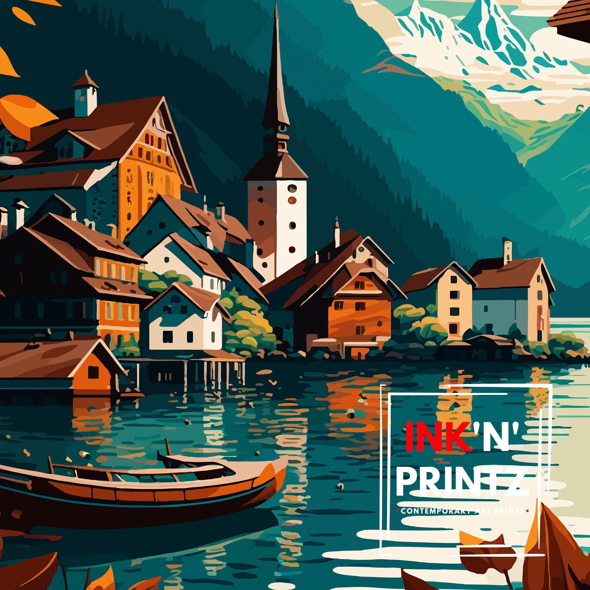 Hallstatt Austria Travel Print Hallstatt Wall Decor Hallstatt Home Living Decor Hallstatt Illustration Travel Poster Gift For Austria Home