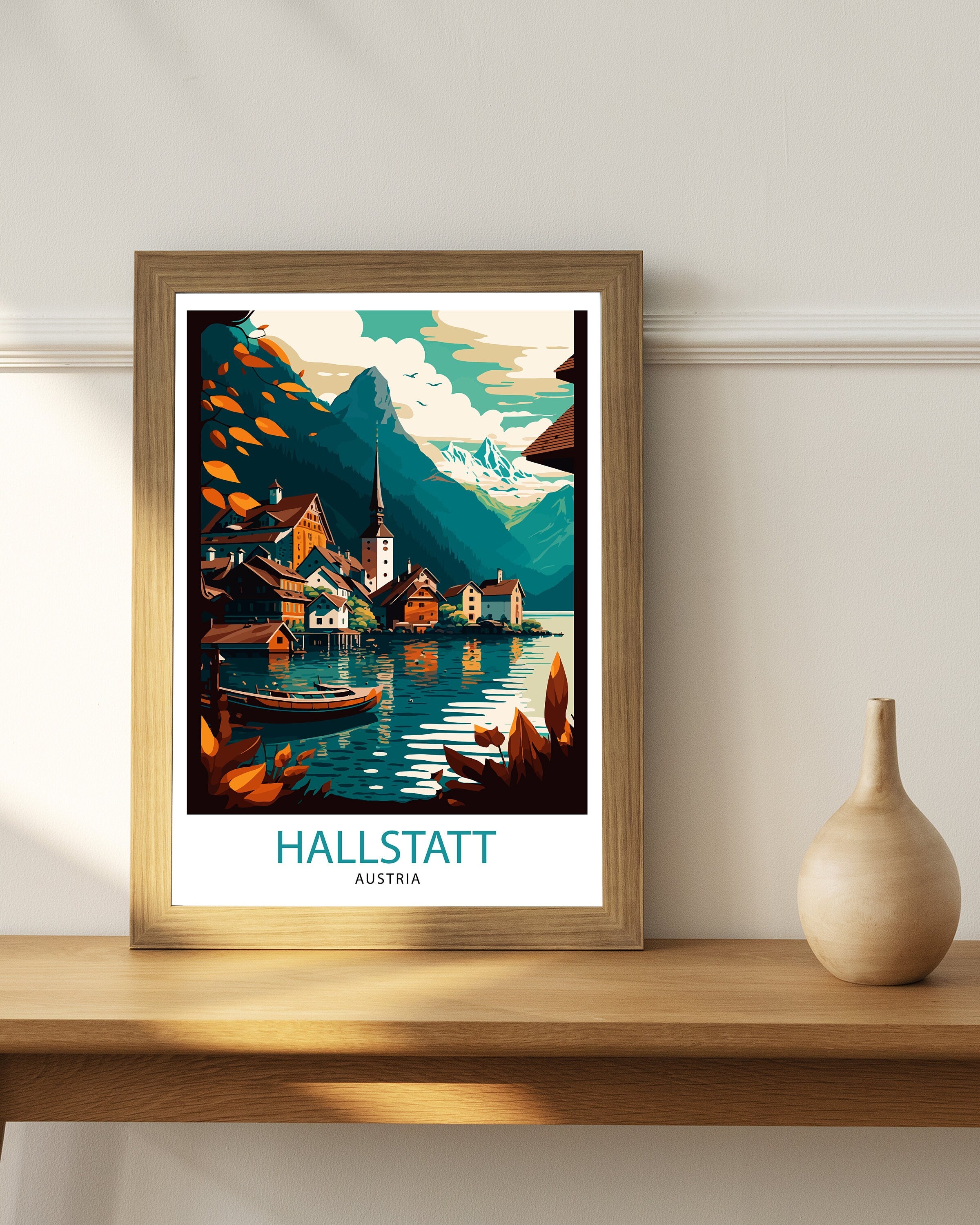 Hallstatt Austria Travel Print Hallstatt Wall Decor Hallstatt Home Living Decor Hallstatt Illustration Travel Poster Gift For Austria Home