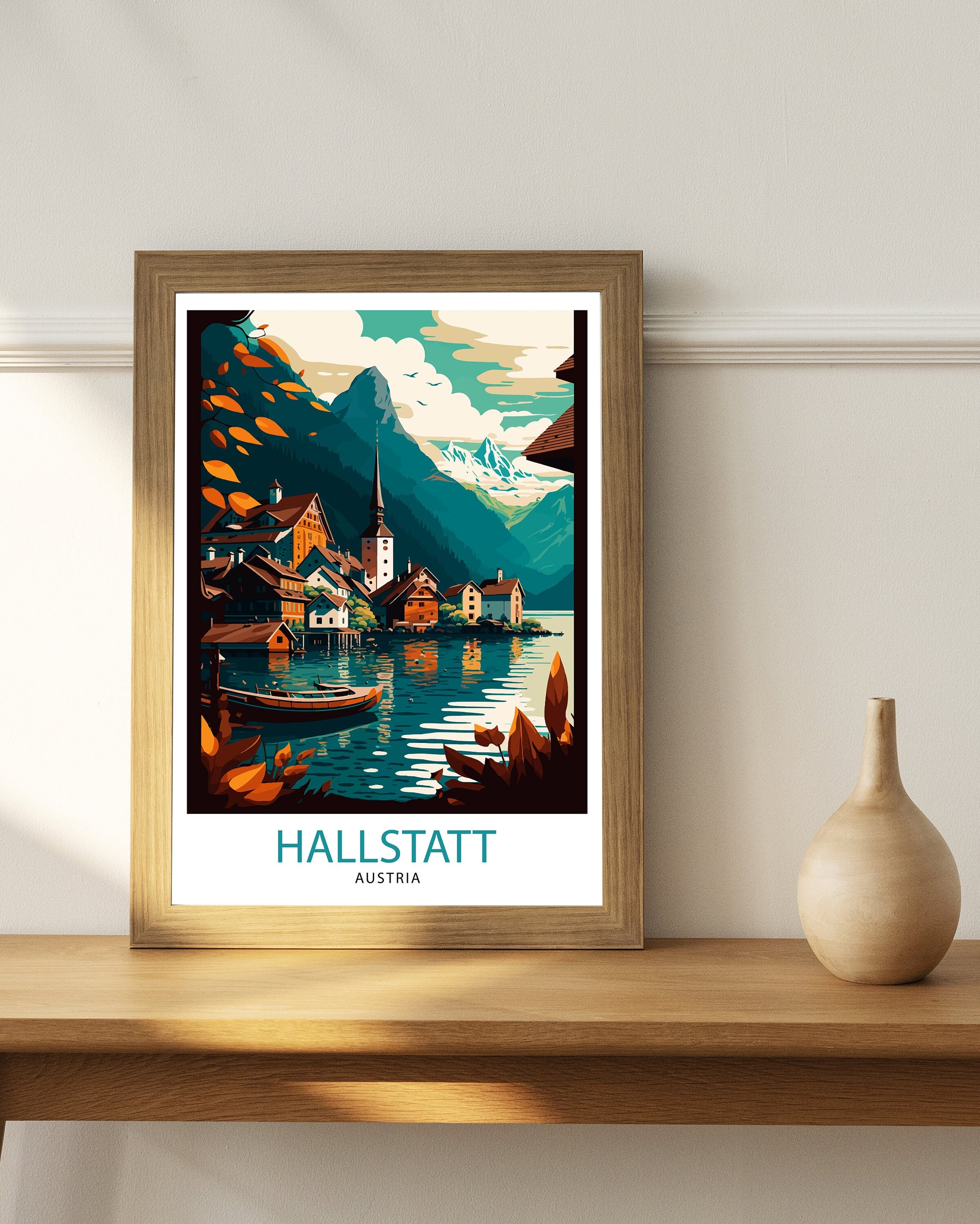 Hallstatt Austria Travel Print Hallstatt Wall Decor Hallstatt Home Living Decor Hallstatt Illustration Travel Poster Gift For Austria Home