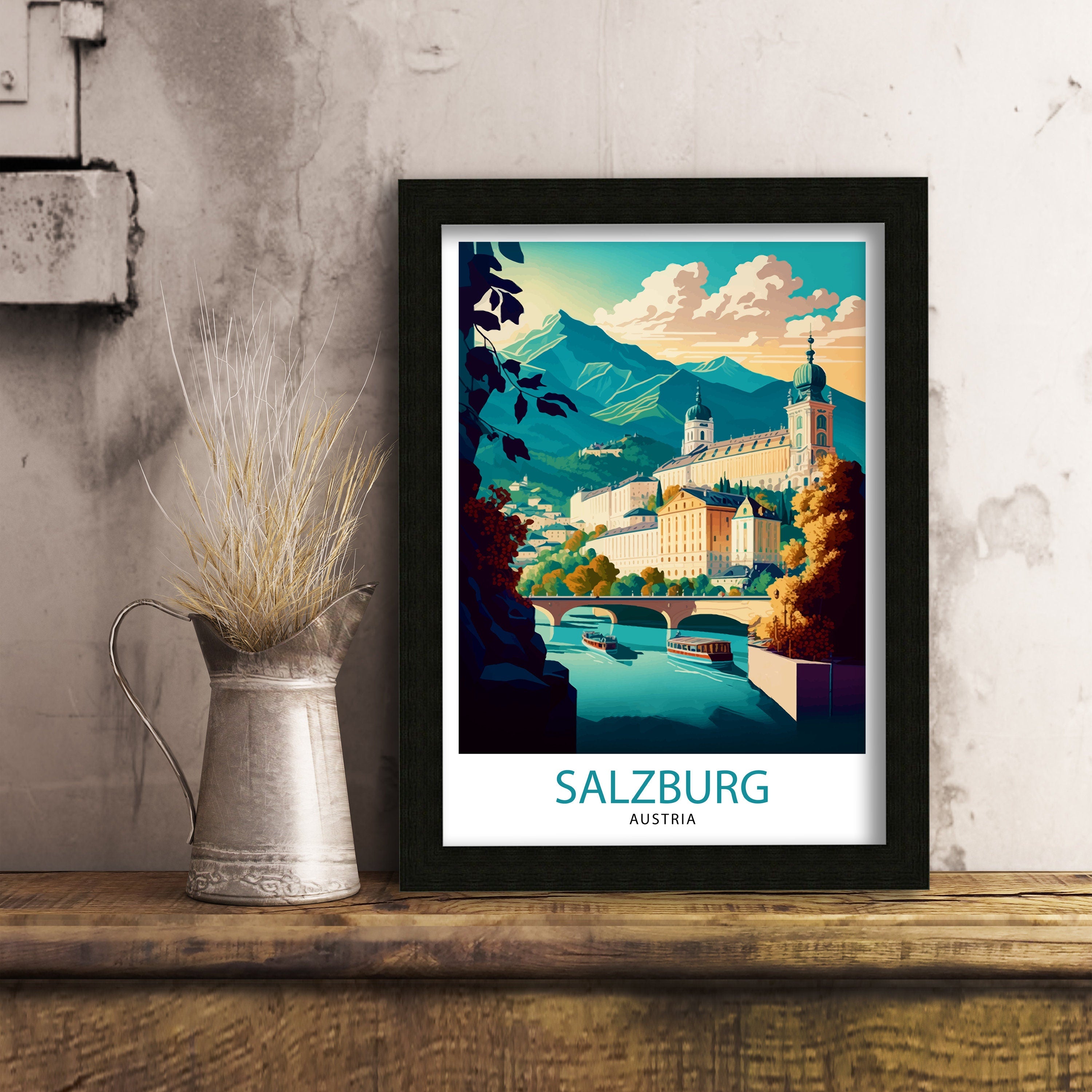 Salzburg Austria Travel Poster, City Illustration Art Print