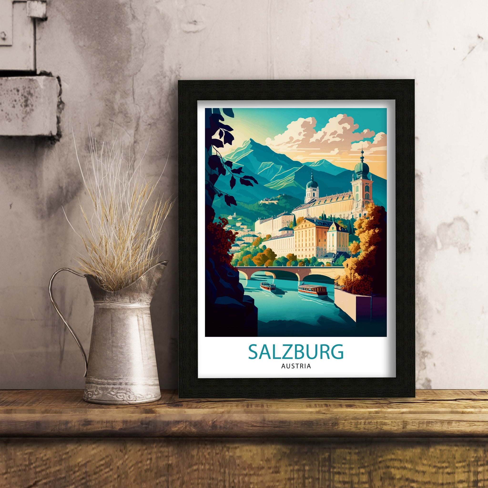 Salzburg Austria Travel Poster, City Illustration Art Print