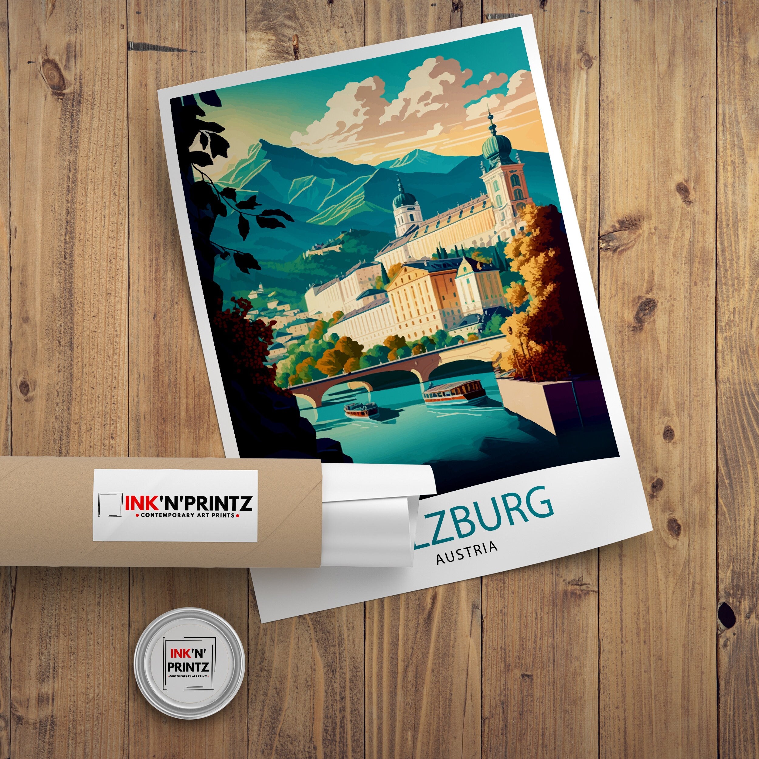 Salzburg Austria Travel Poster, City Illustration Art Print