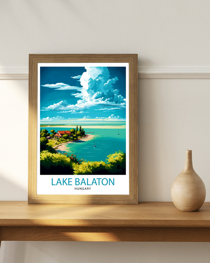 Lake Balaton Hungary Travel Print Wall Decor, Home Living Decor Hungary Illustration Travel Poster, Gift For Hungary Hungary Home Decor