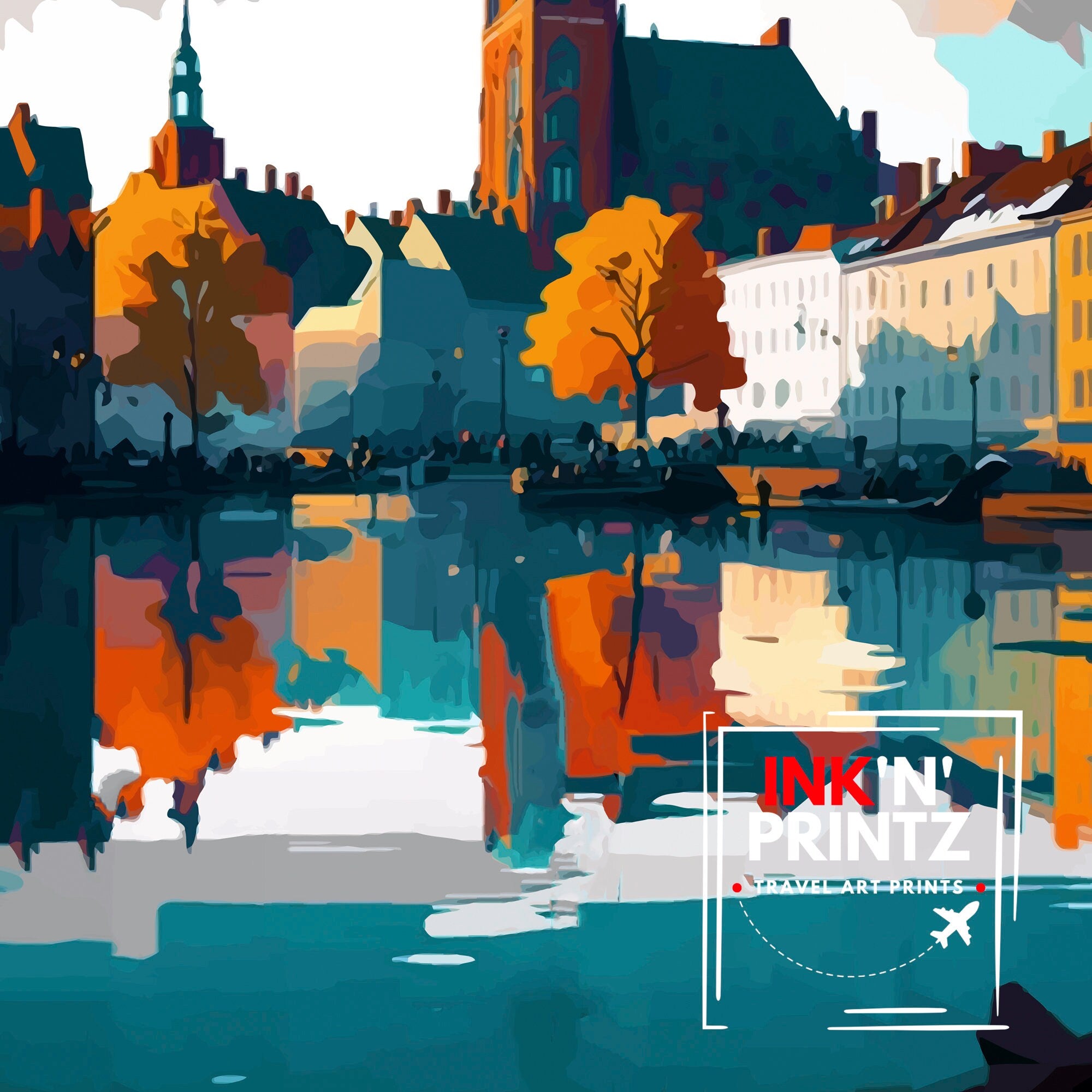 Copenhagen Travel Print Denmark Wall Art Copenhagen Home Decor Copenhagen Illustration Travel Poster Gift Denmark Home Decor
