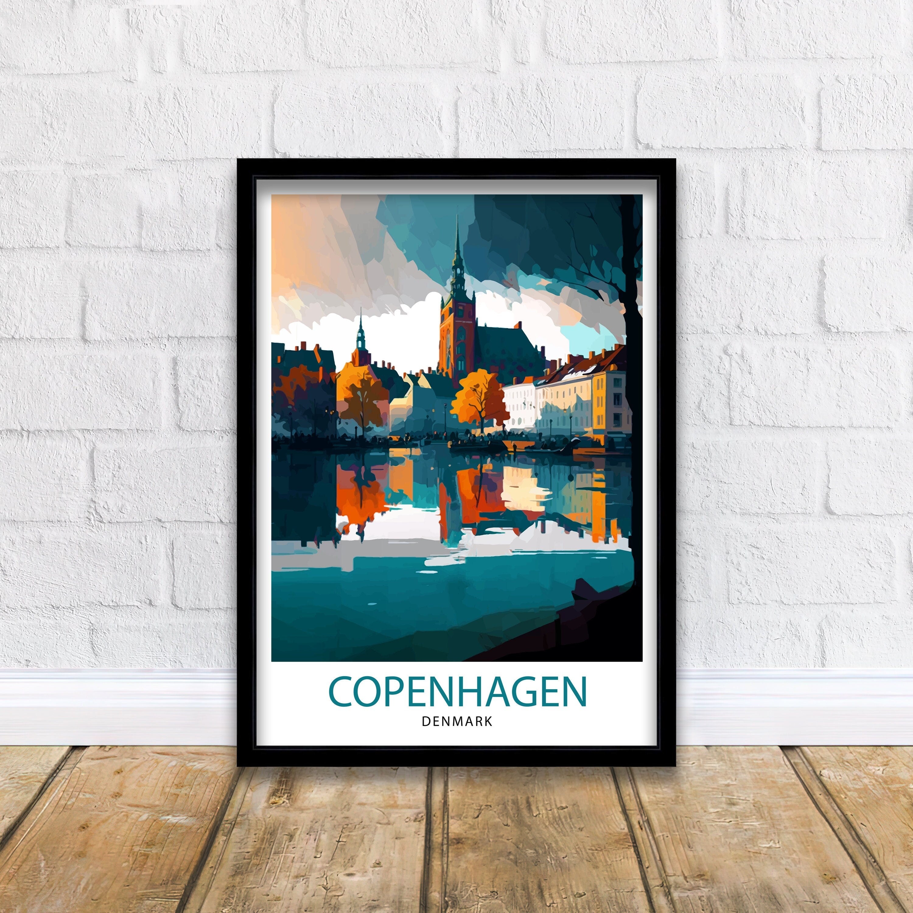 Copenhagen Travel Print Denmark Wall Art Copenhagen Home Decor Copenhagen Illustration Travel Poster Gift Denmark Home Decor