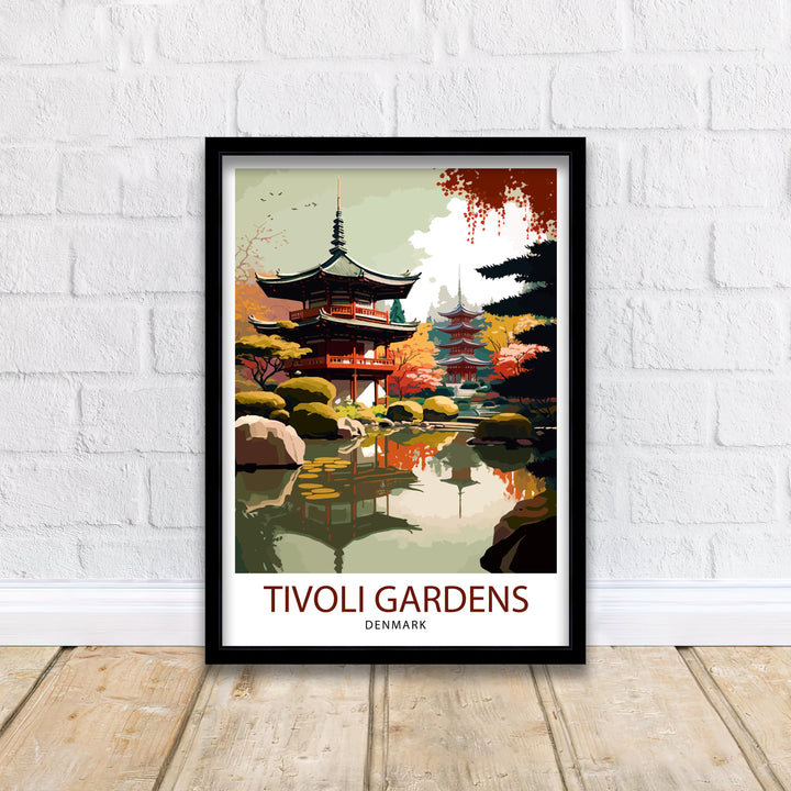 Tivoli Gardens Travel Print Tivoli Wall Decor Denmark Travel Poster Tivoli Illustration Tivoli Gift Tivoli Home Decor