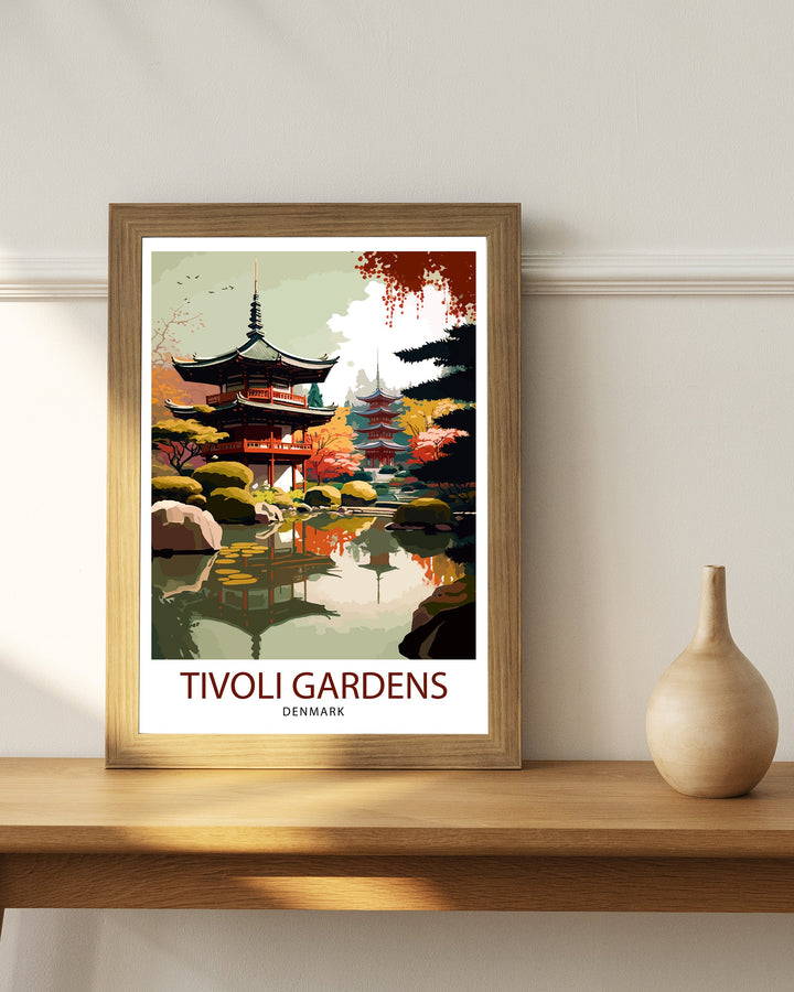 Tivoli Gardens Travel Print Tivoli Wall Decor Denmark Travel Poster Tivoli Illustration Tivoli Gift Tivoli Home Decor