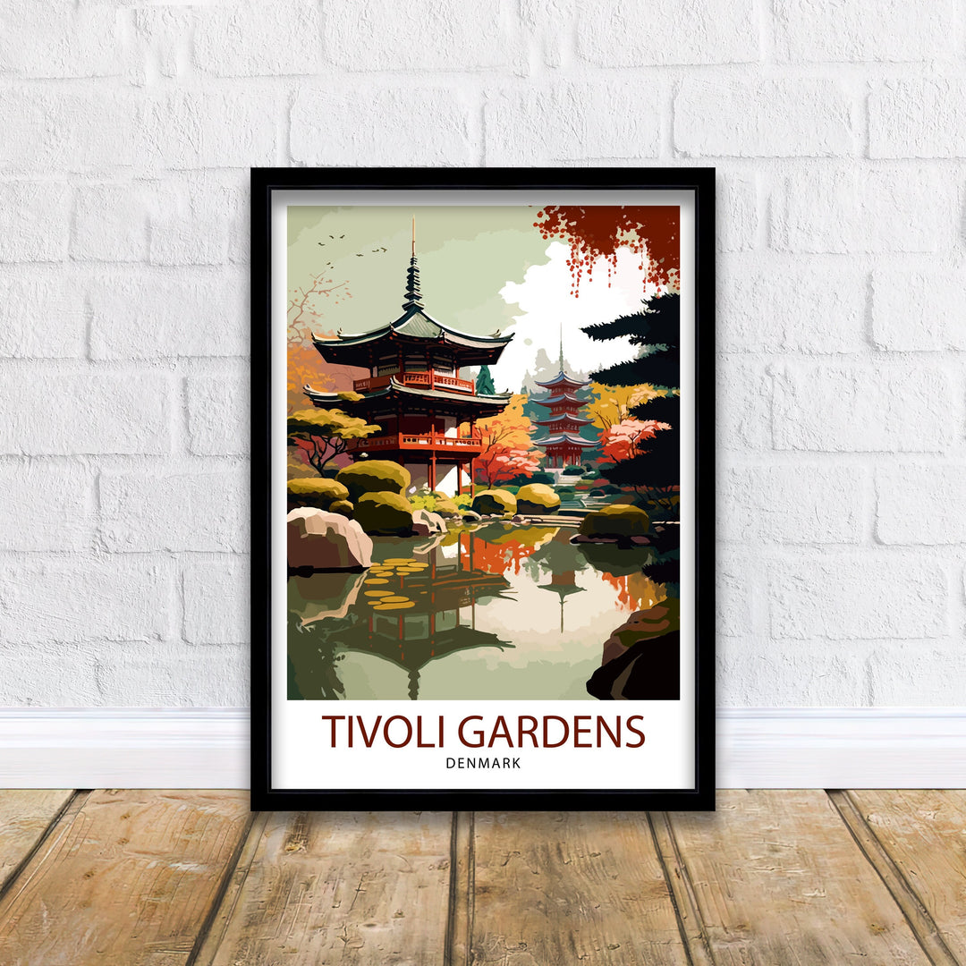 Tivoli Gardens Travel Print Tivoli Wall Decor Denmark Travel Poster Tivoli Illustration Tivoli Gift Tivoli Home Decor
