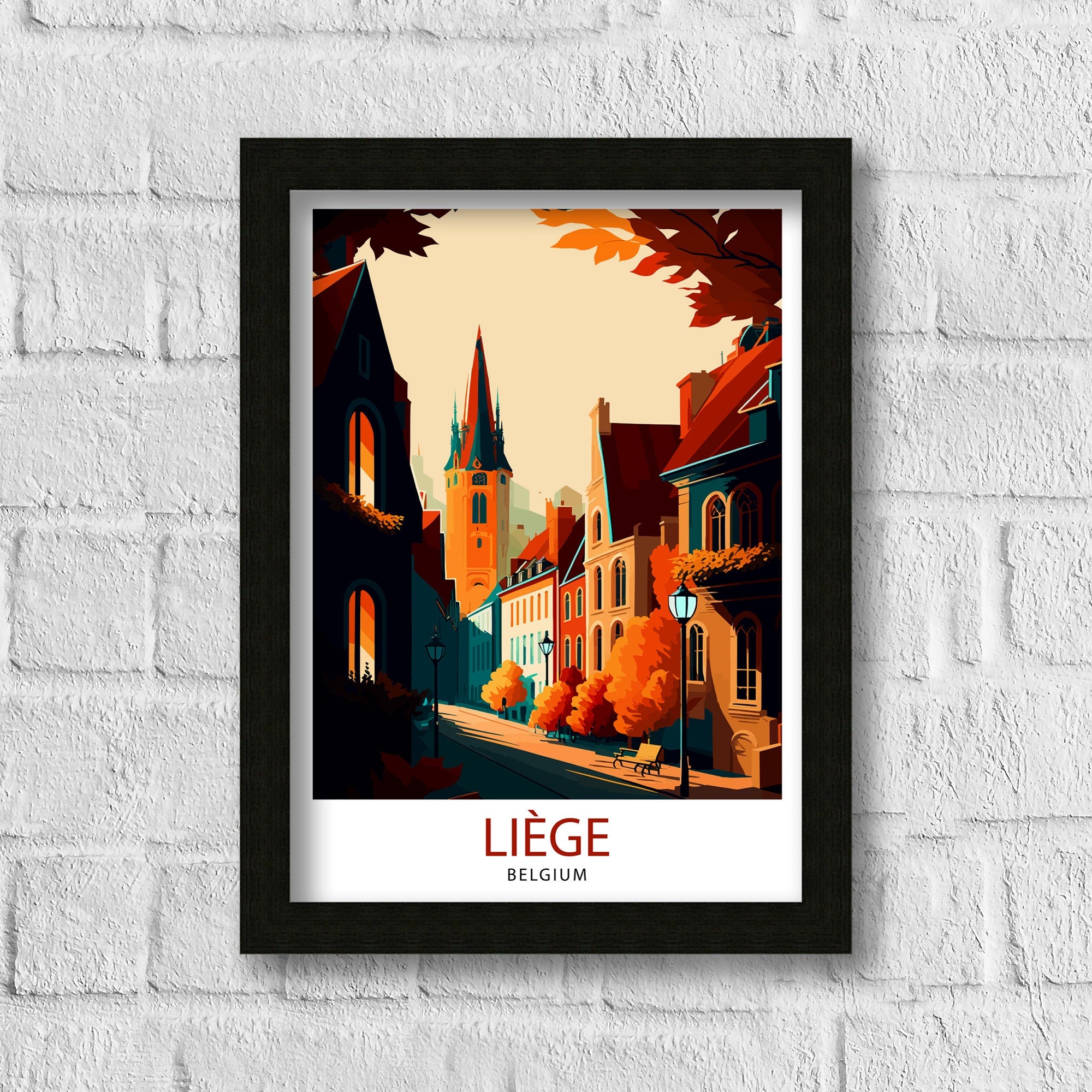 Liege Belgium Travel Print Wall Decor, Home Living Decor Liege Illustration Travel Poster, Belgium Gift Home