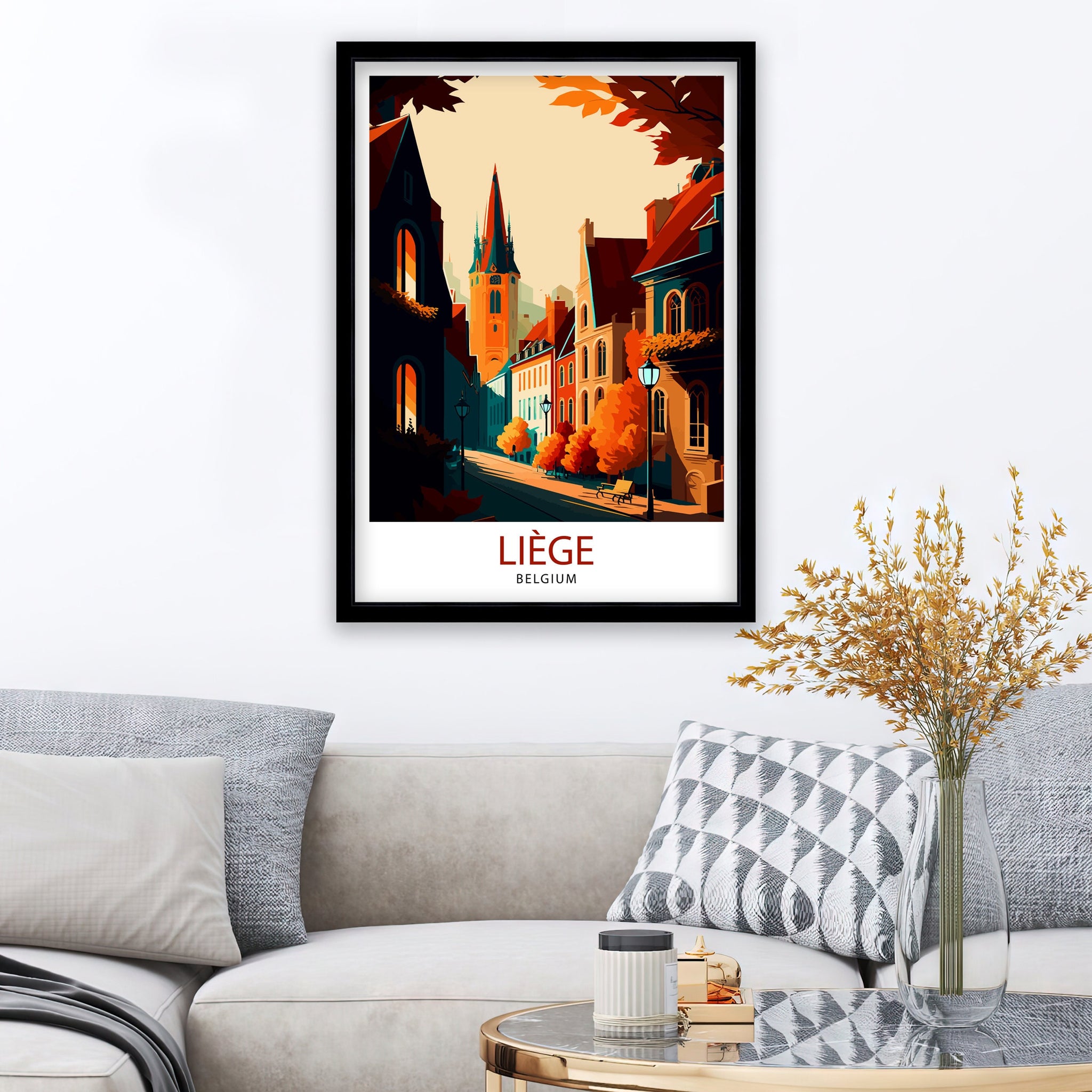 Liege Belgium Travel Print Wall Decor, Home Living Decor Liege Illustration Travel Poster, Belgium Gift Home
