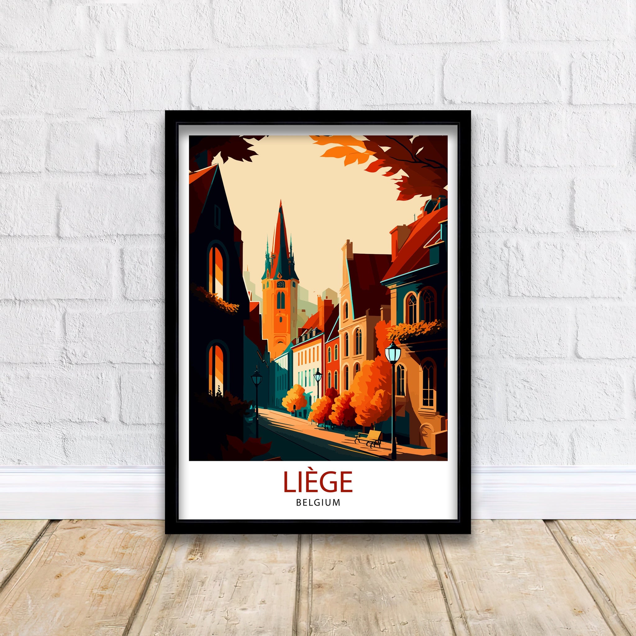 Liege Belgium Travel Print Wall Decor, Home Living Decor Liege Illustration Travel Poster, Belgium Gift Home