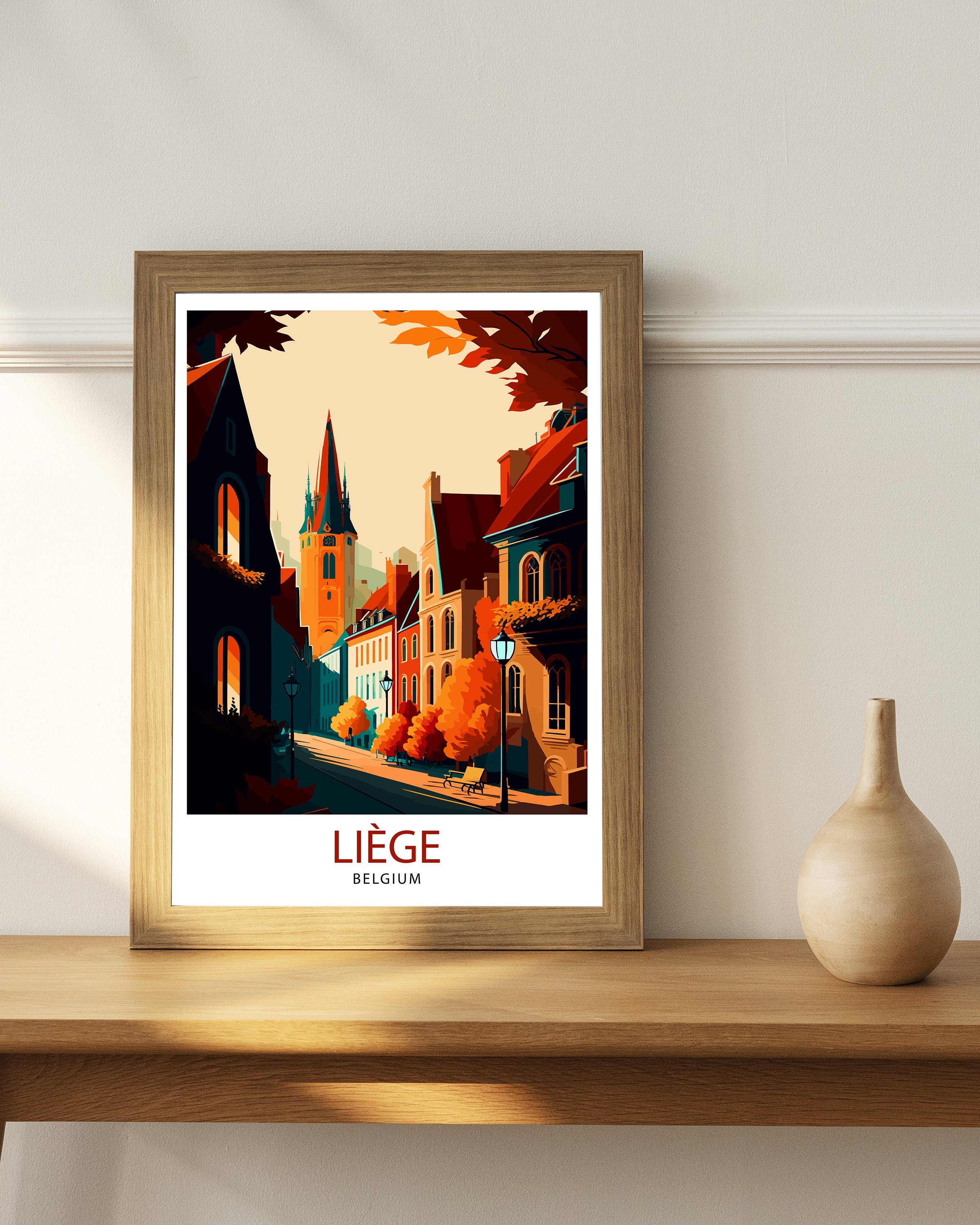 Liege Belgium Travel Print Wall Decor, Home Living Decor Liege Illustration Travel Poster, Belgium Gift Home