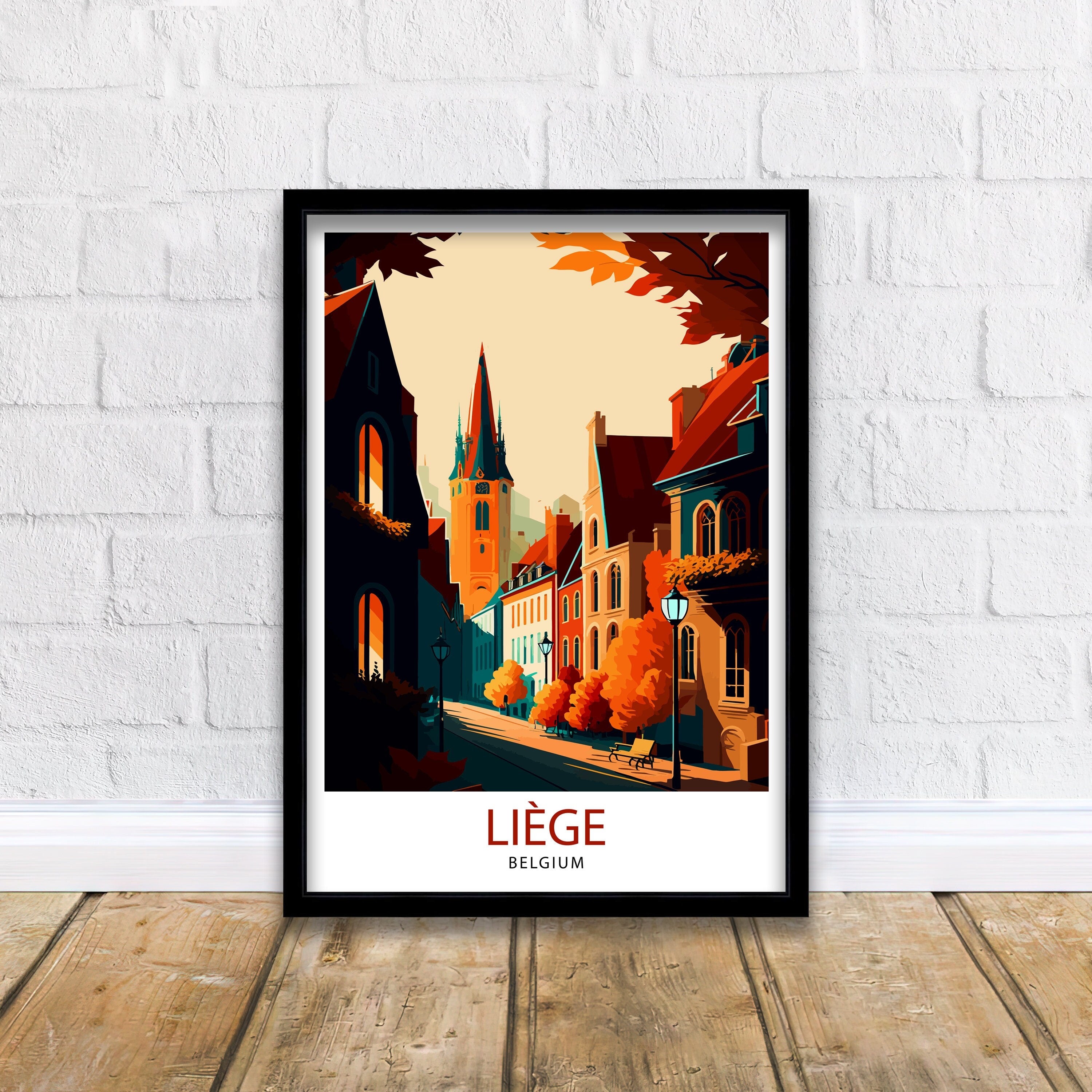 Liege Belgium Travel Print Wall Decor, Home Living Decor Liege Illustration Travel Poster, Belgium Gift Home
