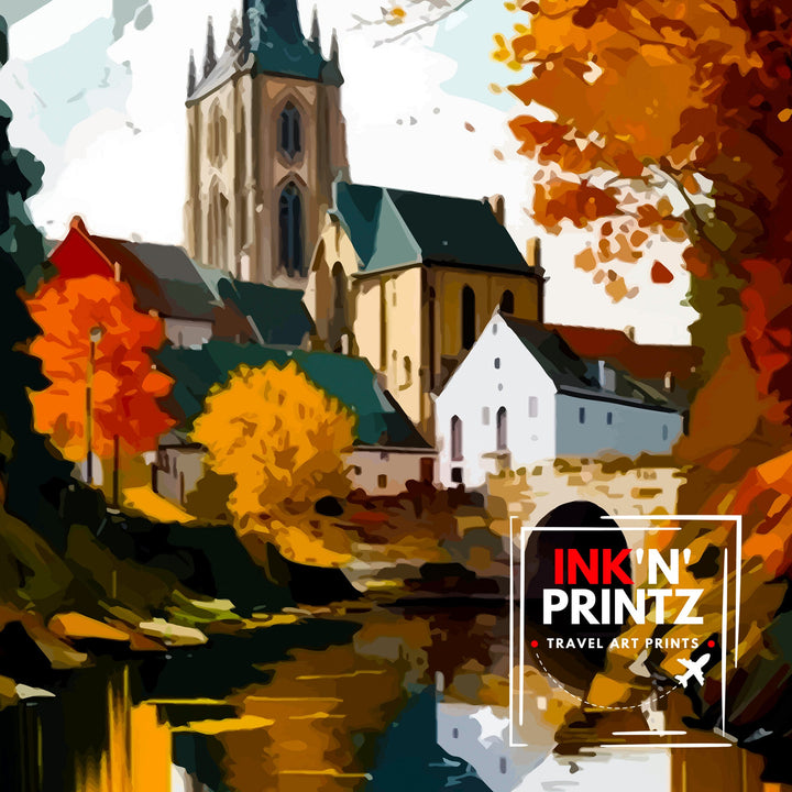 Liege Belgium Travel Print Wall Decor, Home Living Decor Liege Illustration Travel Poster, Belgium Gift Home