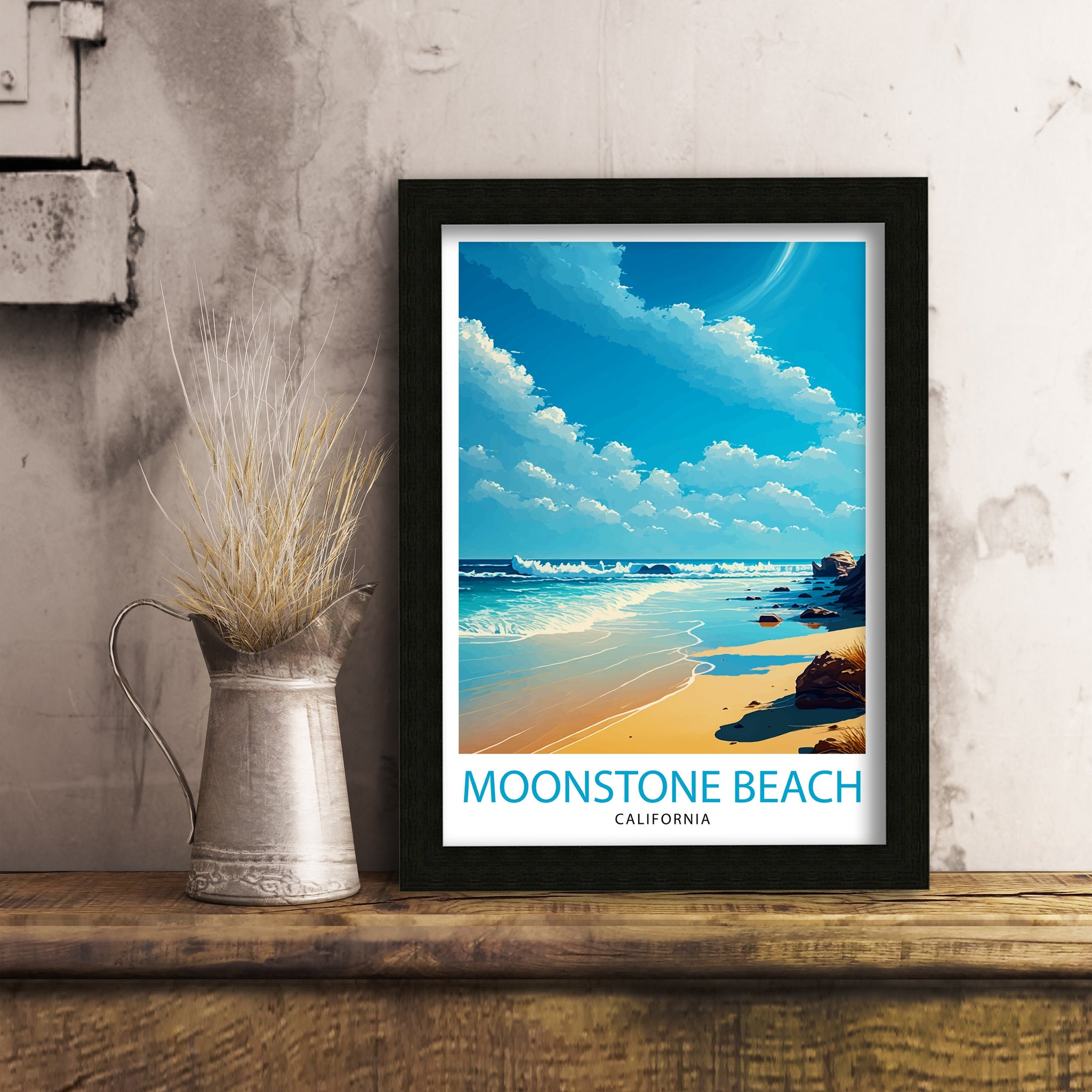 Moonstone Beach California Art Print | Coastal Travel Poster