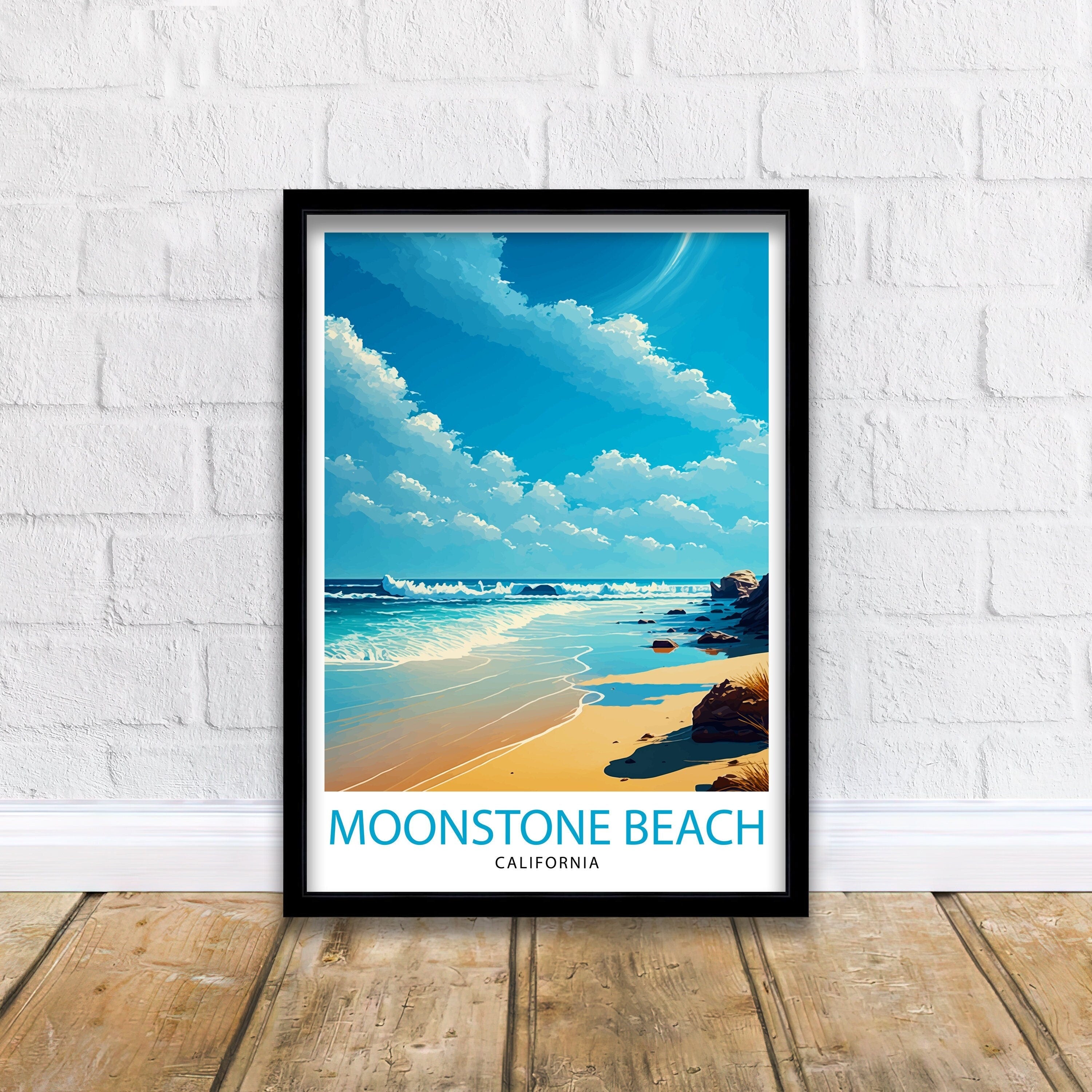 Moonstone Beach California Art Print | Coastal Travel Poster