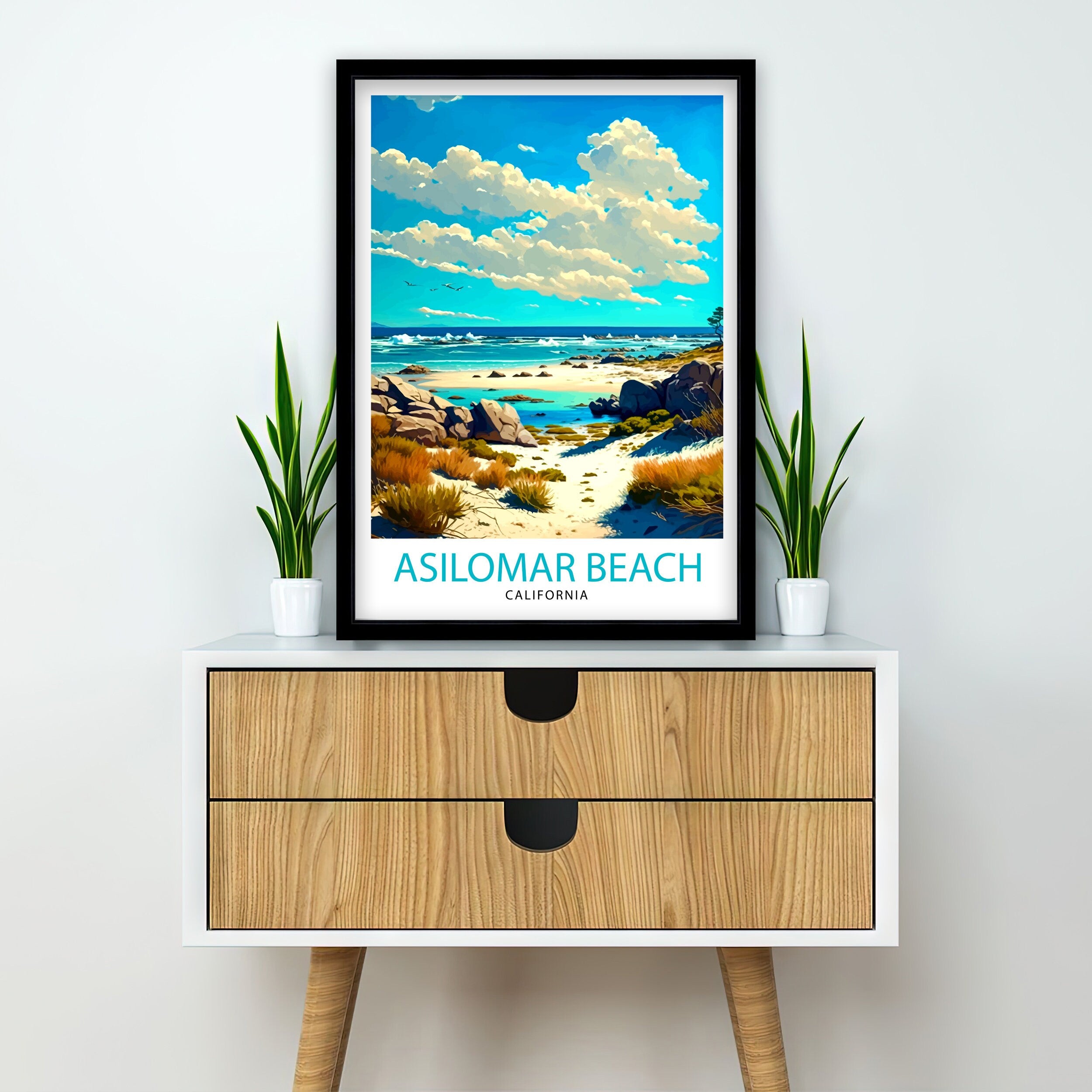 Asilomar Beach California Art Print | Coastal Travel Poster
