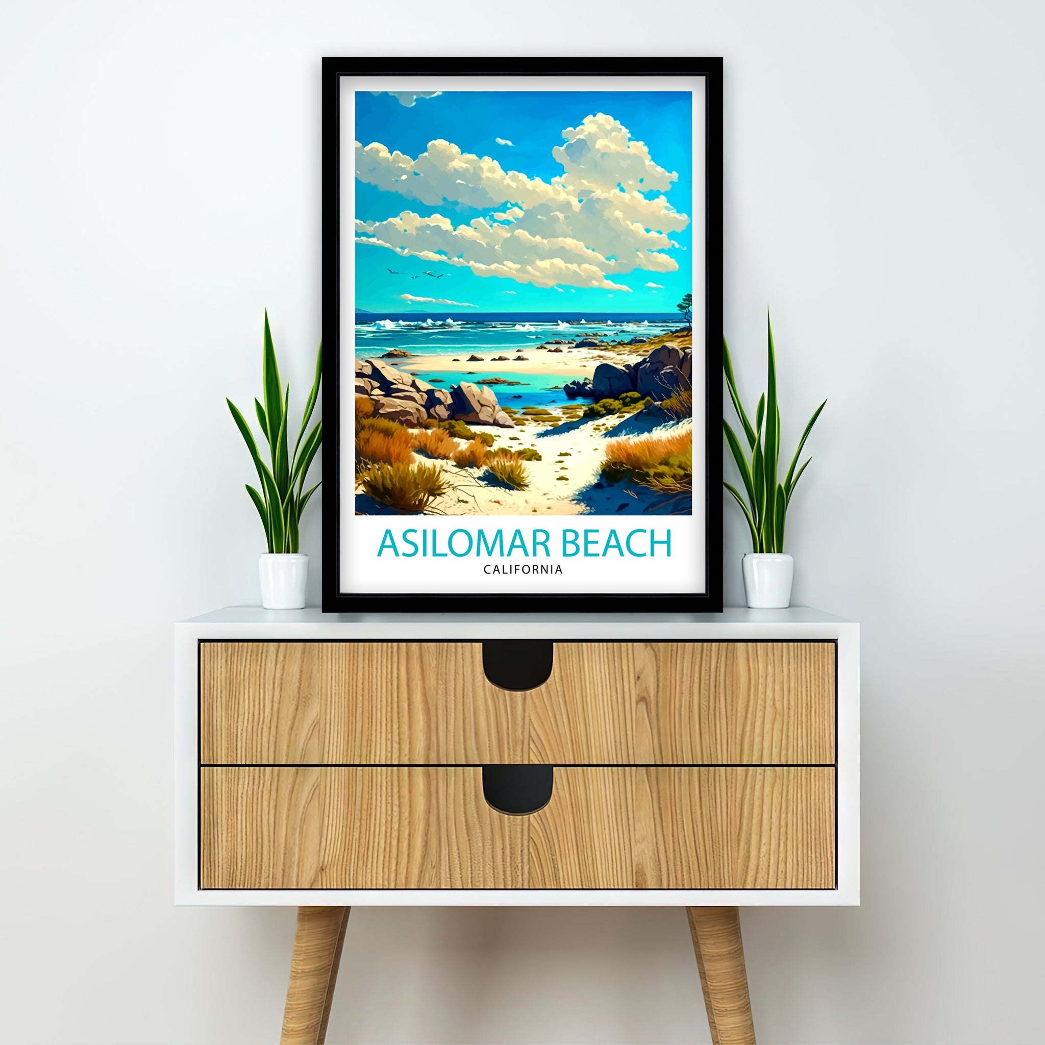 Asilomar Beach California Art Print | Coastal Travel Poster