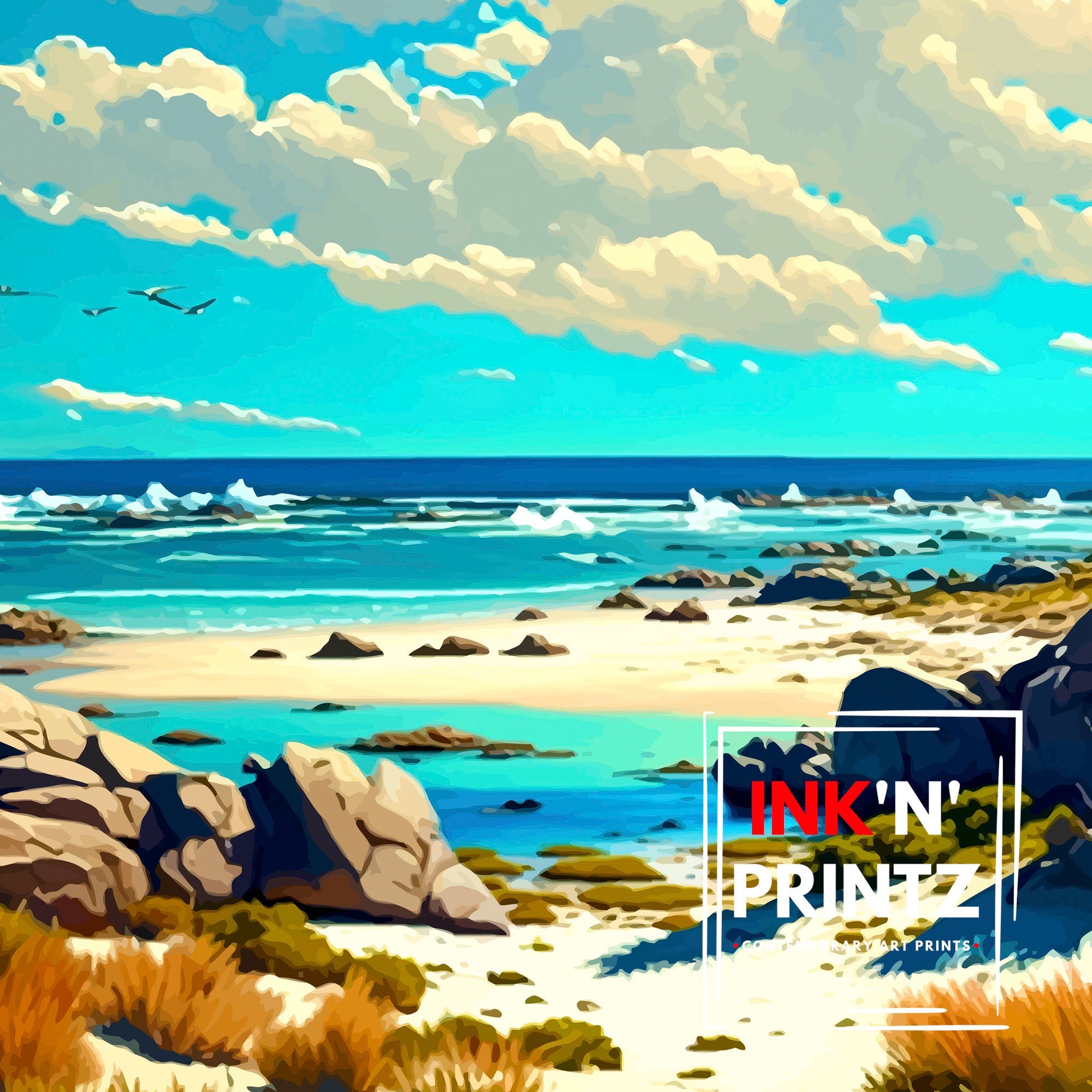 Asilomar Beach California Art Print | Coastal Travel Poster
