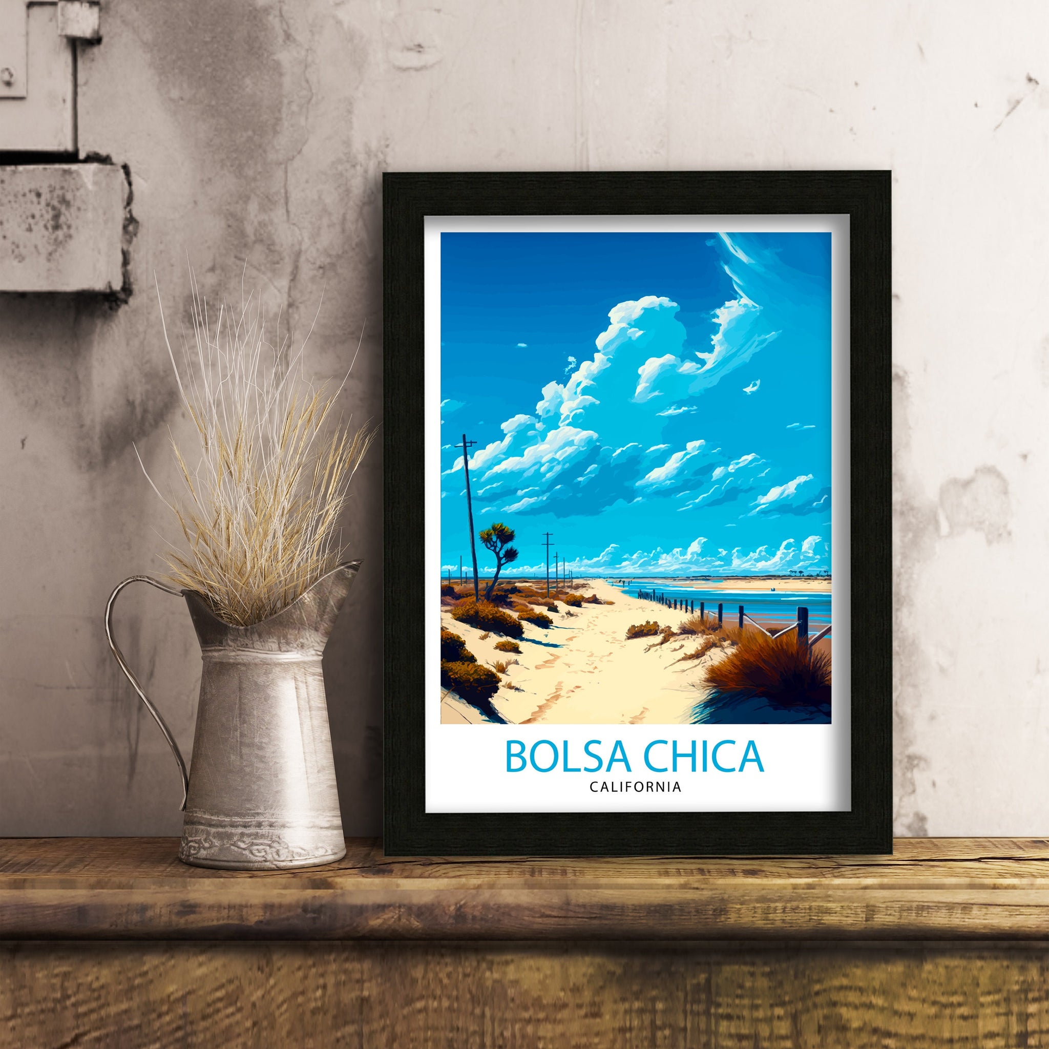 Bolsa Chica Beach California Travel Print| Beach Wall Art Coastal Home Decor California Beach Print Surfing Poster, Beach Photography