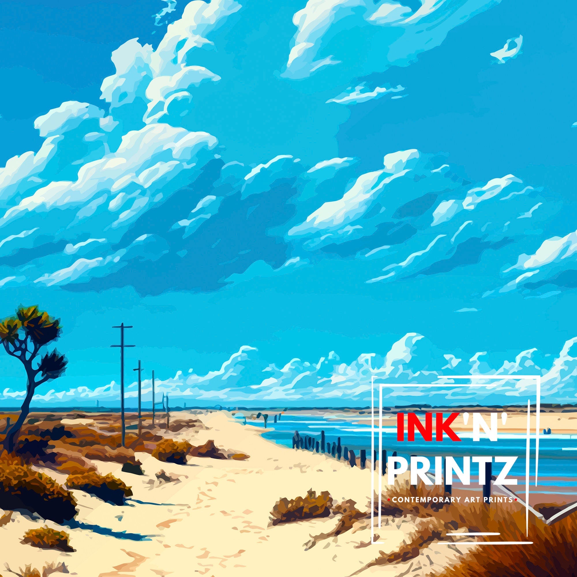 Bolsa Chica Beach California Travel Print| Beach Wall Art Coastal Home Decor California Beach Print Surfing Poster, Beach Photography