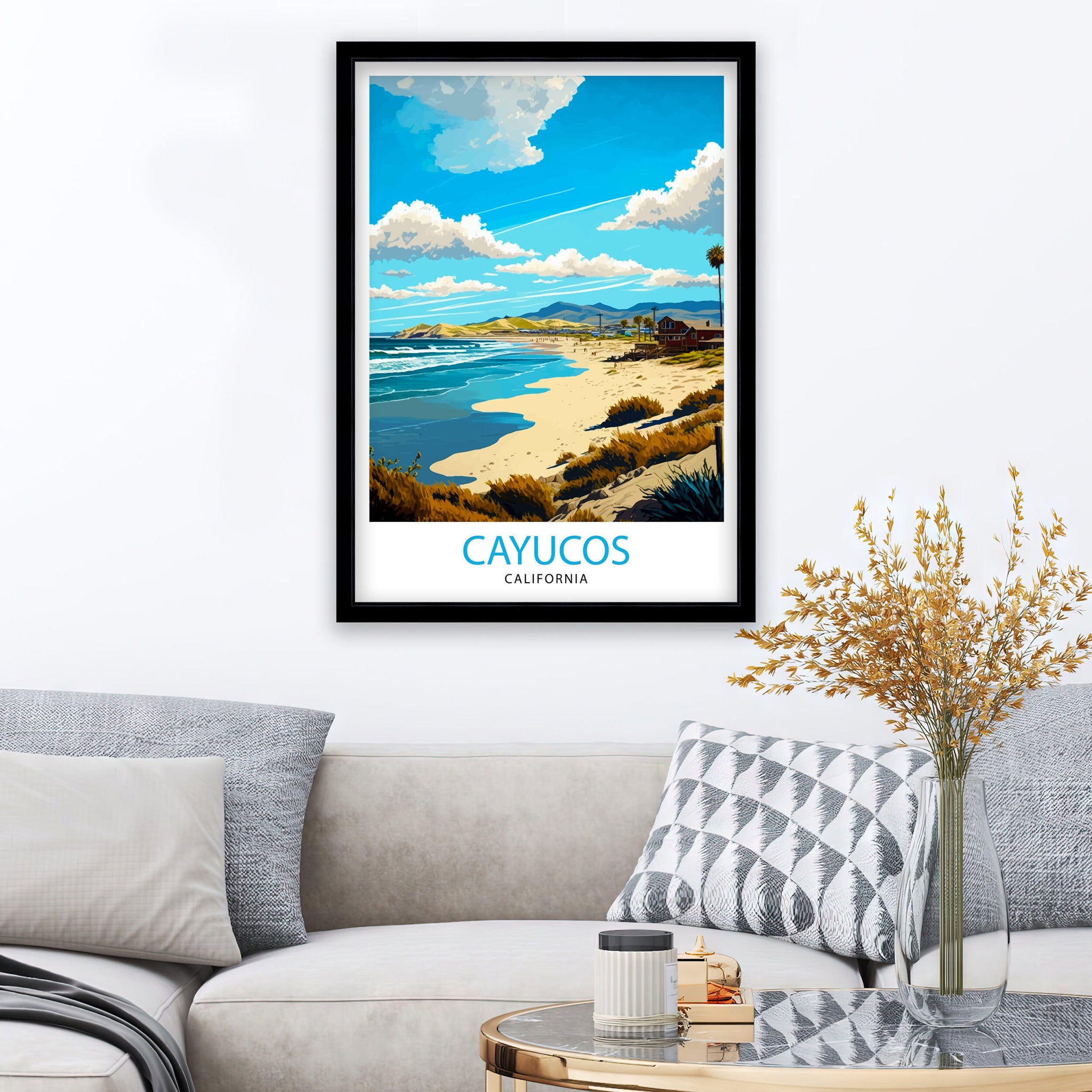 Cayucos Beach California Travel Print| Cayucos Wall Art Cayucos Home Decor California Beach Illustration Travel Poster Gift for Cayucos