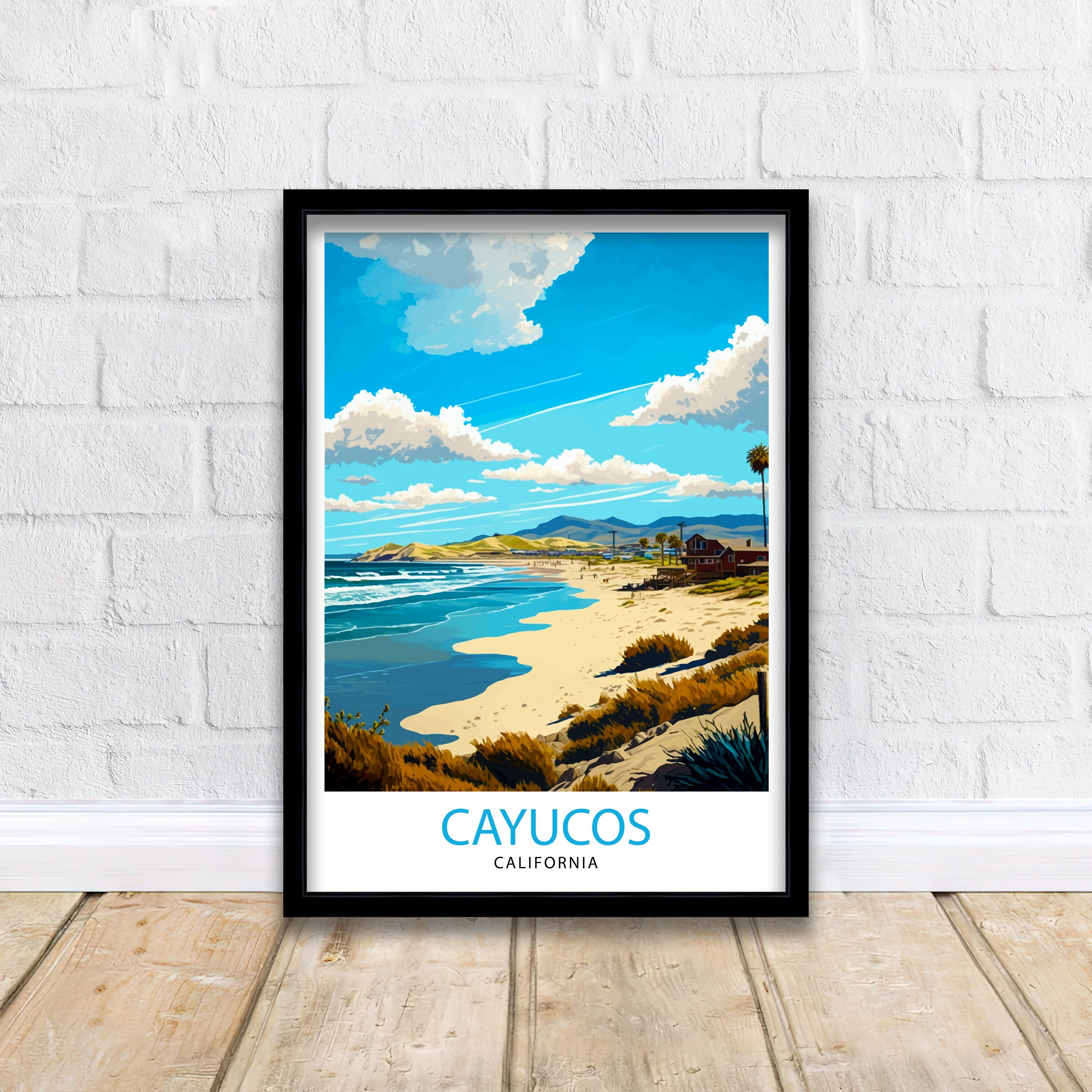 Cayucos Beach California Travel Print| Cayucos Wall Art Cayucos Home Decor California Beach Illustration Travel Poster Gift for Cayucos