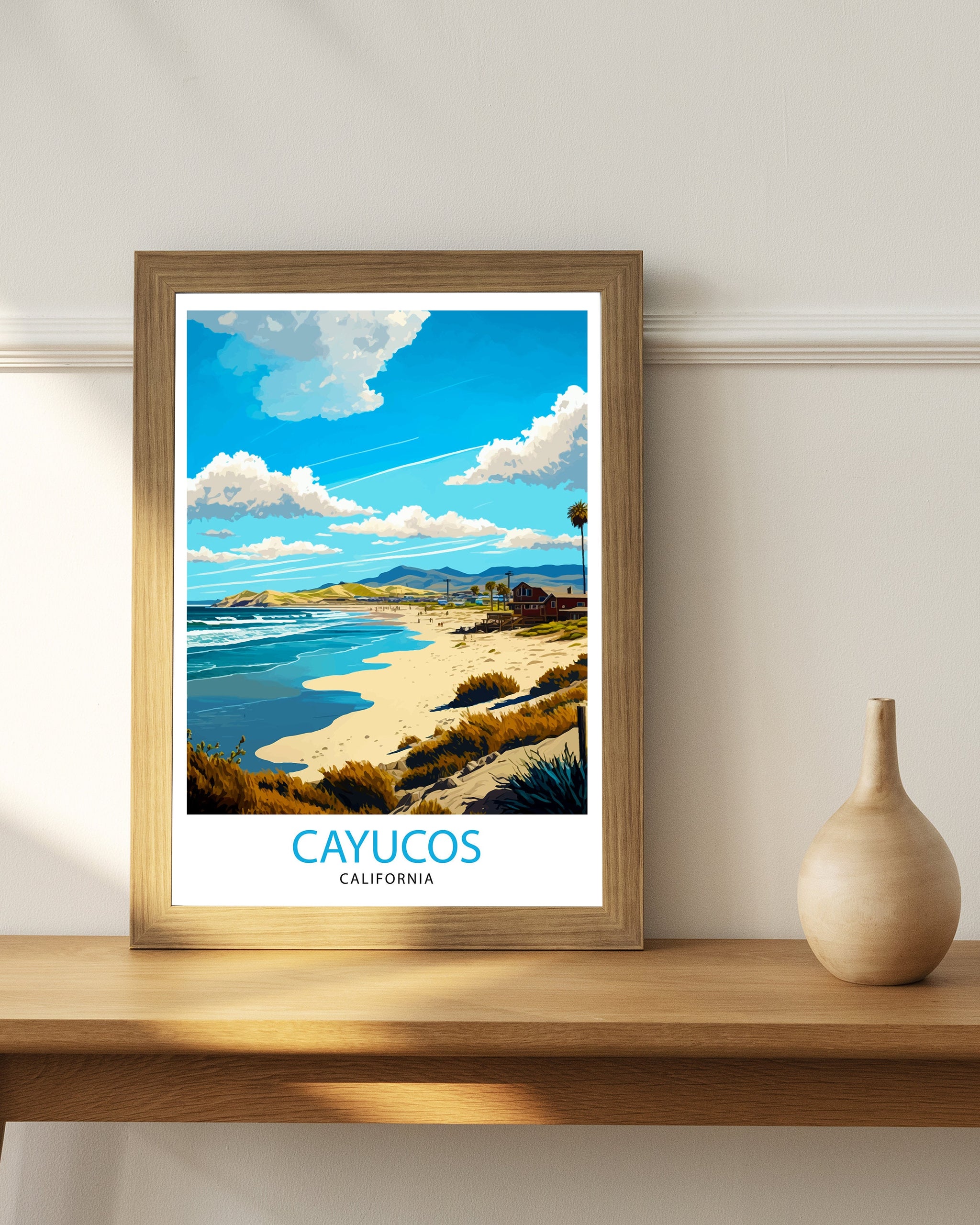 Cayucos Beach California Travel Print| Cayucos Wall Art Cayucos Home Decor California Beach Illustration Travel Poster Gift for Cayucos