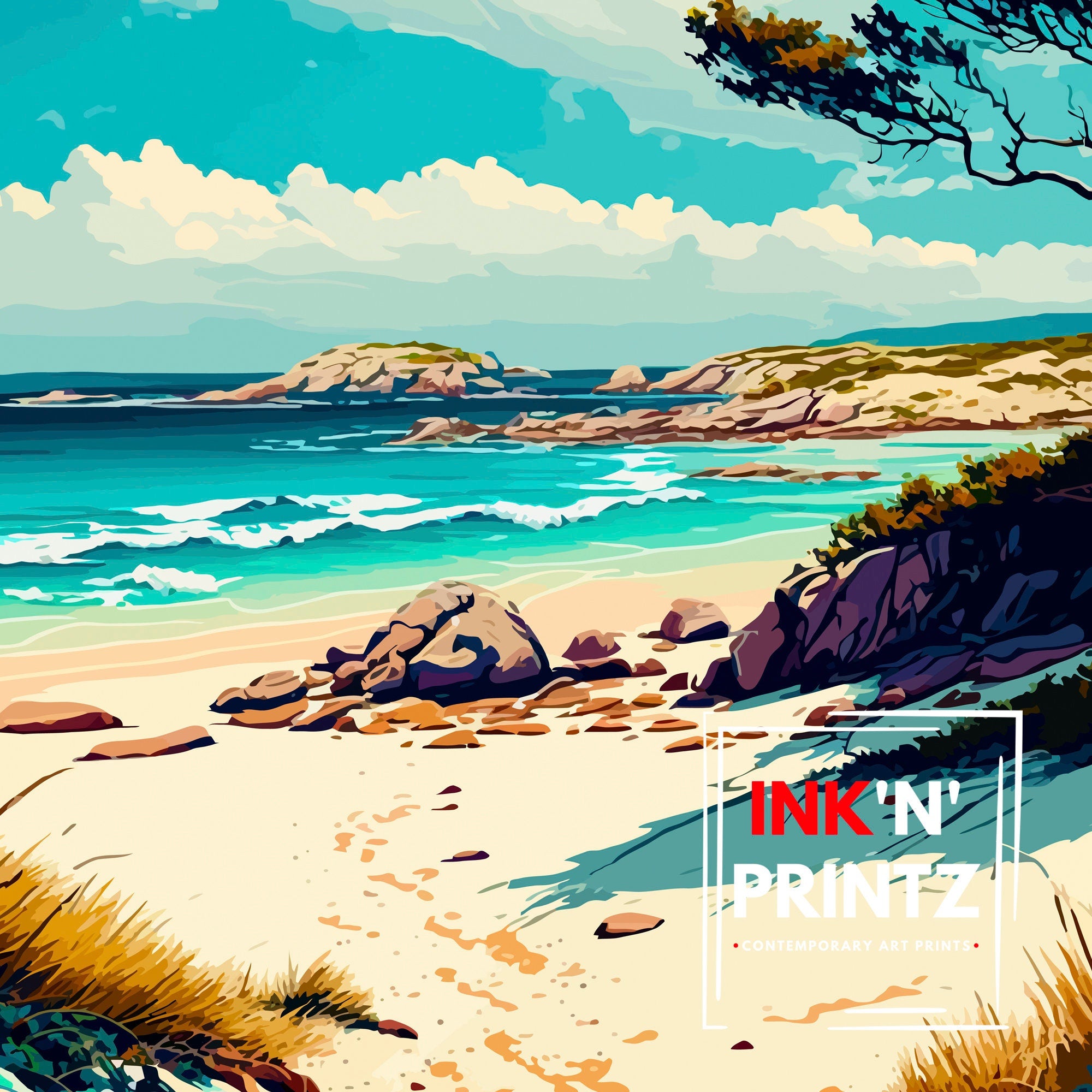 Carmel Beach California Travel Print|Wall Decor Home Living Decor California Illustration Travel Poster Gift For California Home Decor