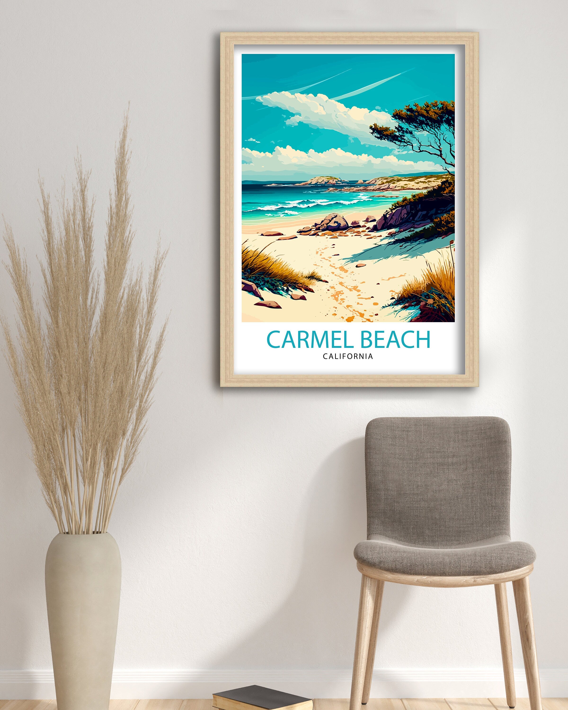 Carmel Beach California Travel Print|Wall Decor Home Living Decor California Illustration Travel Poster Gift For California Home Decor