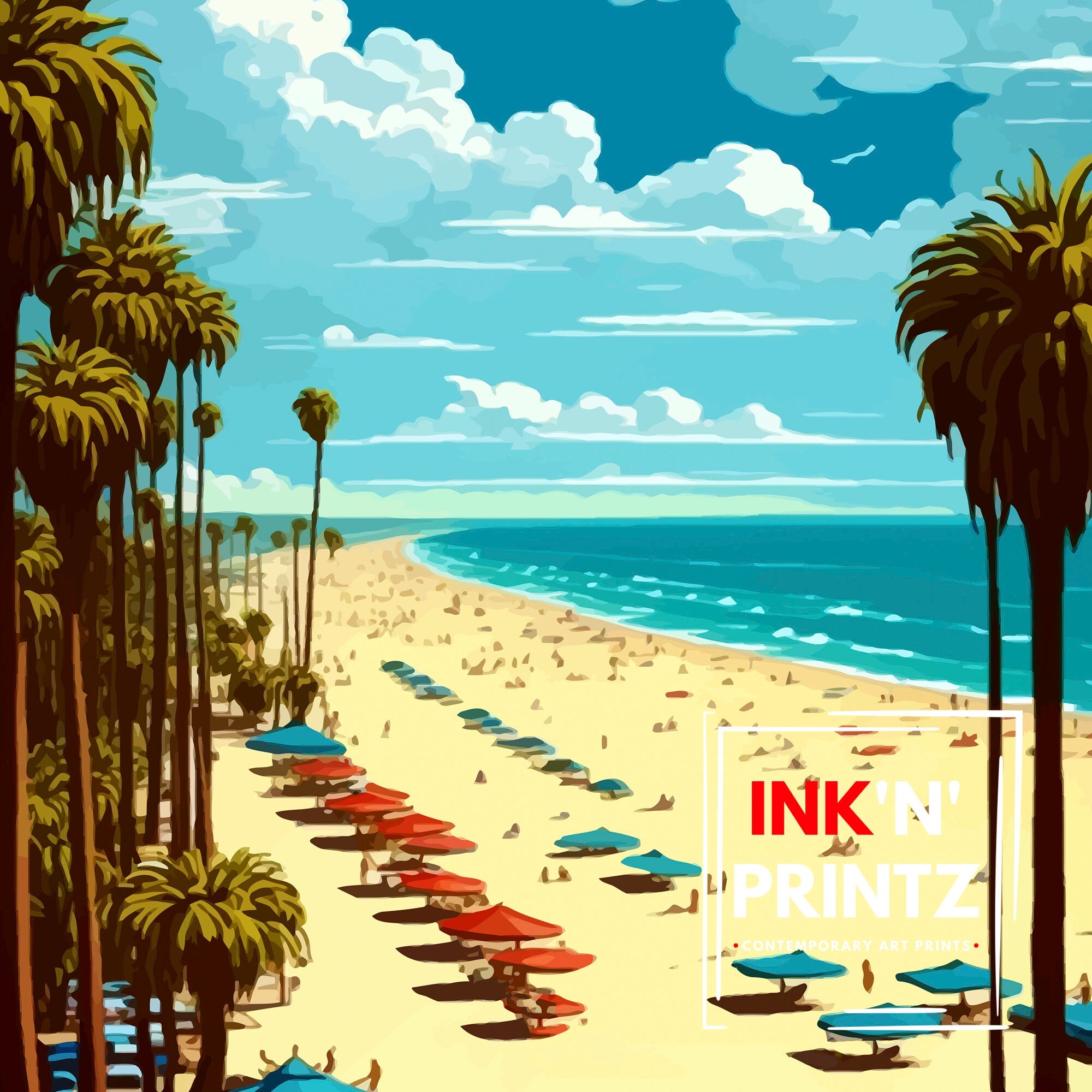 Doheny Beach California Travel Print, Doheny Beach Wall Decor, Doheny Beach Home Living Decor, Doheny Beach Illustration Travel Poster, Gift