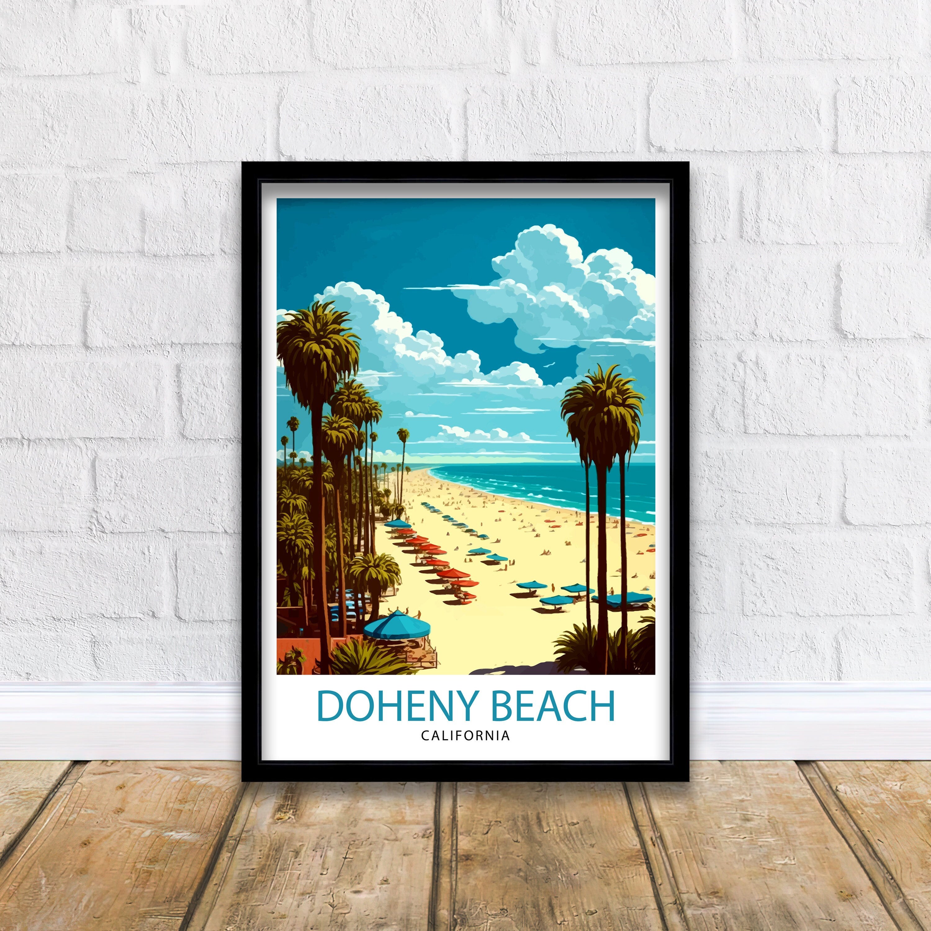 Doheny Beach California Travel Print, Doheny Beach Wall Decor, Doheny Beach Home Living Decor, Doheny Beach Illustration Travel Poster, Gift