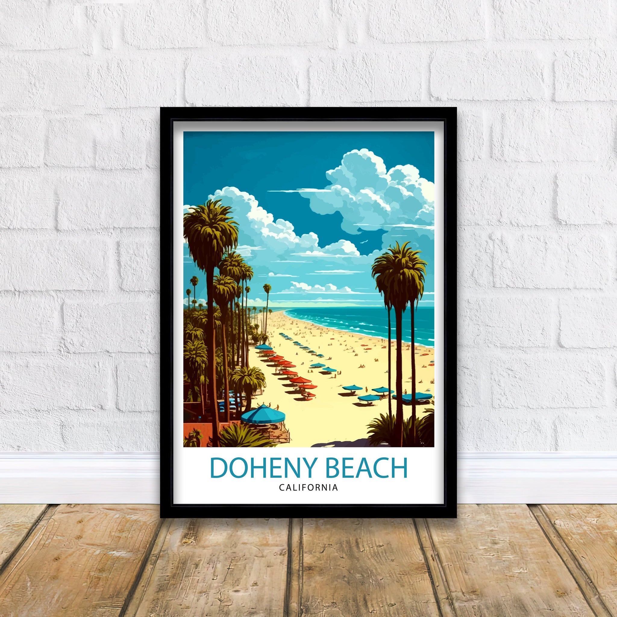 Doheny Beach California Travel Print, Doheny Beach Wall Decor, Doheny Beach Home Living Decor, Doheny Beach Illustration Travel Poster, Gift