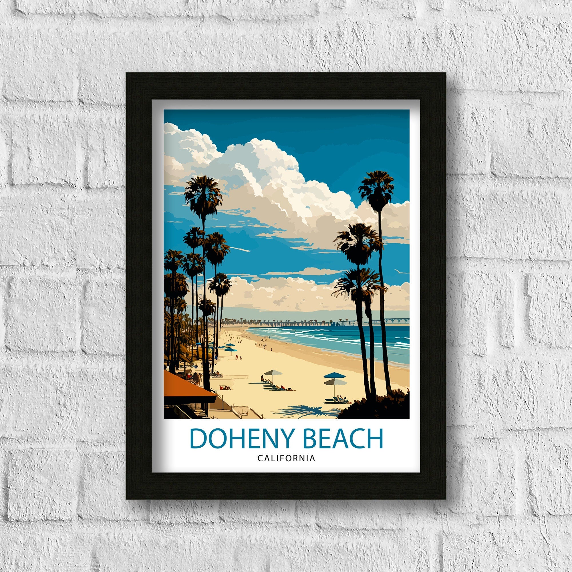 Doheny Beach California Travel Print| Doheny Beach Wall Art Doheny Beach Home Decor Doheny Beach Illustration Travel Poster Gift for Doheny